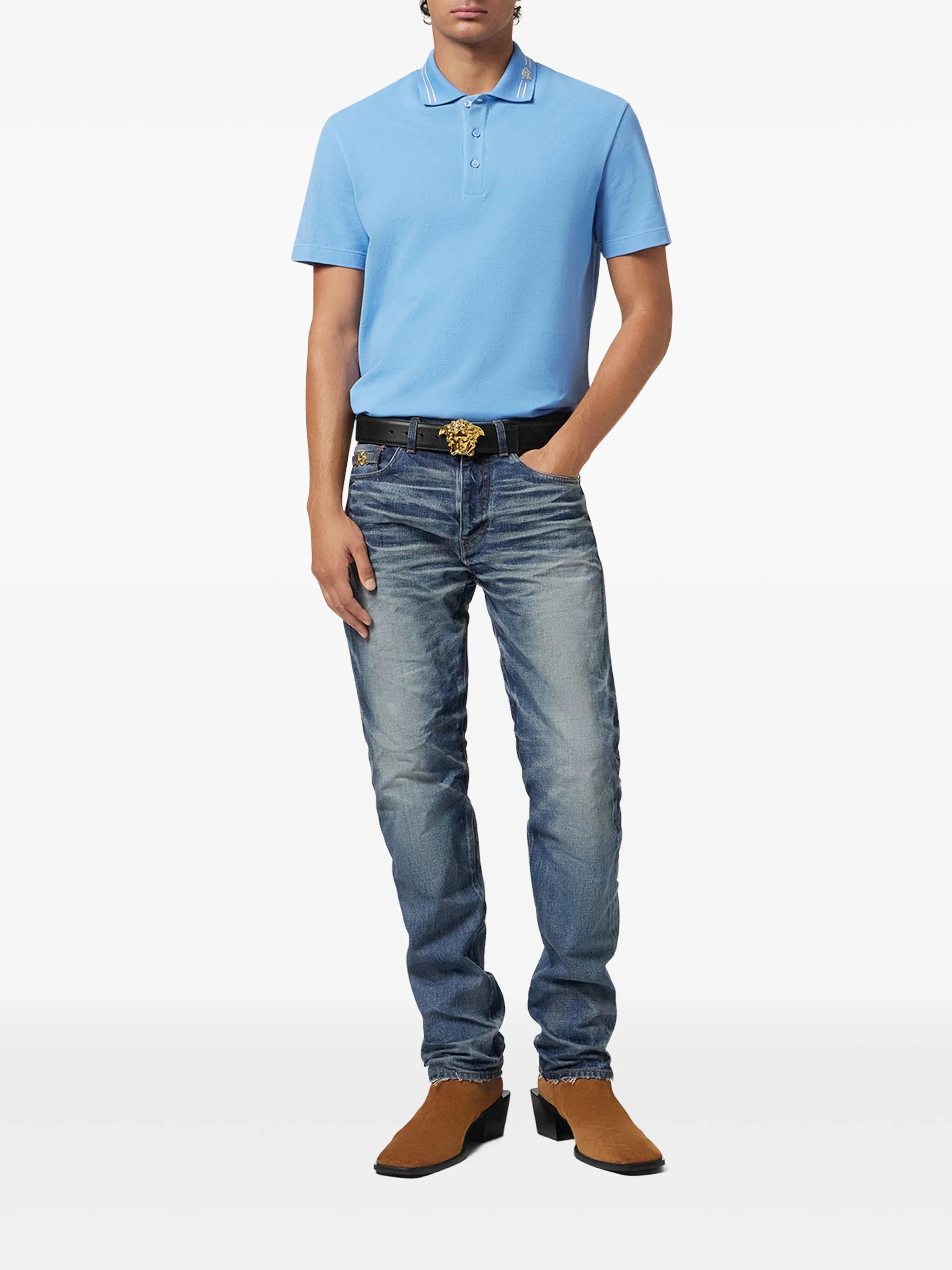 Medusa-embroidered polo shirt
