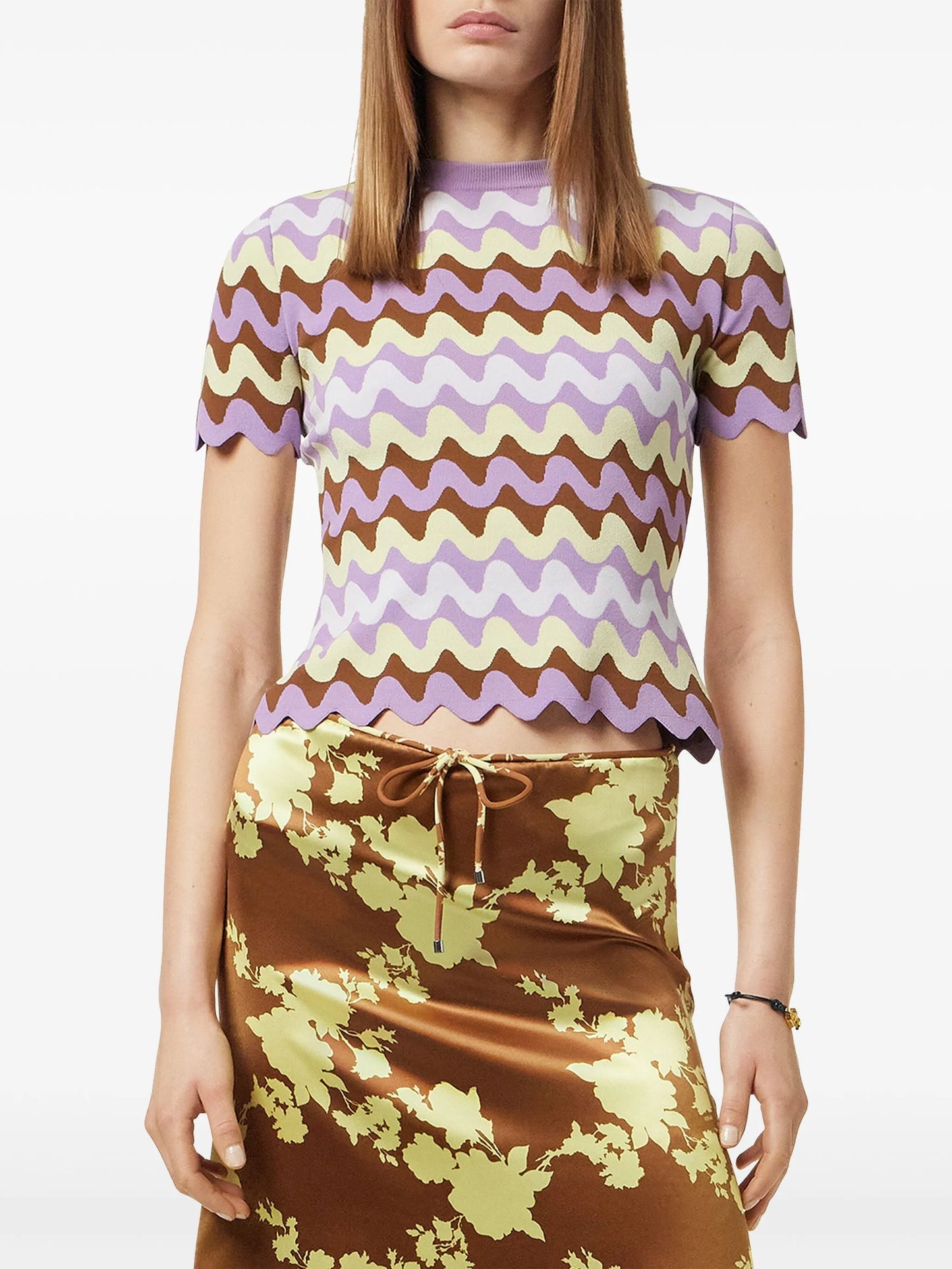 Wave jacquard knitted T-shirt