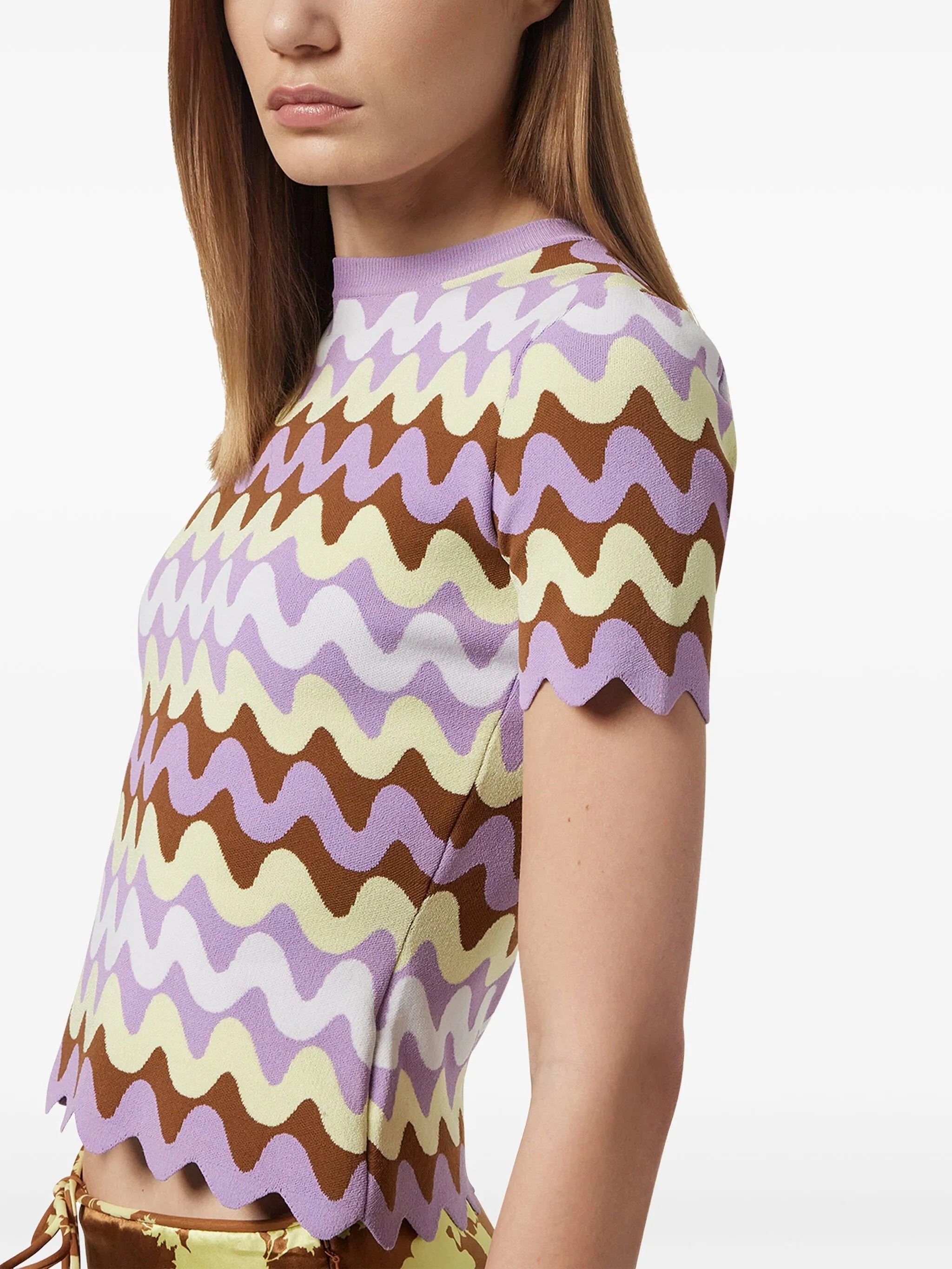 Wave jacquard knitted T-shirt
