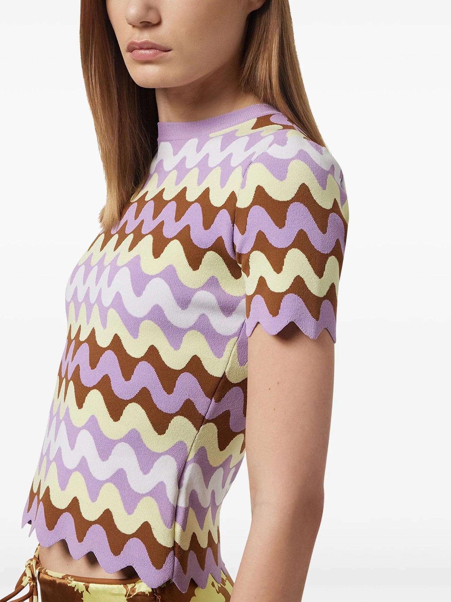 Wave jacquard knitted T-shirt