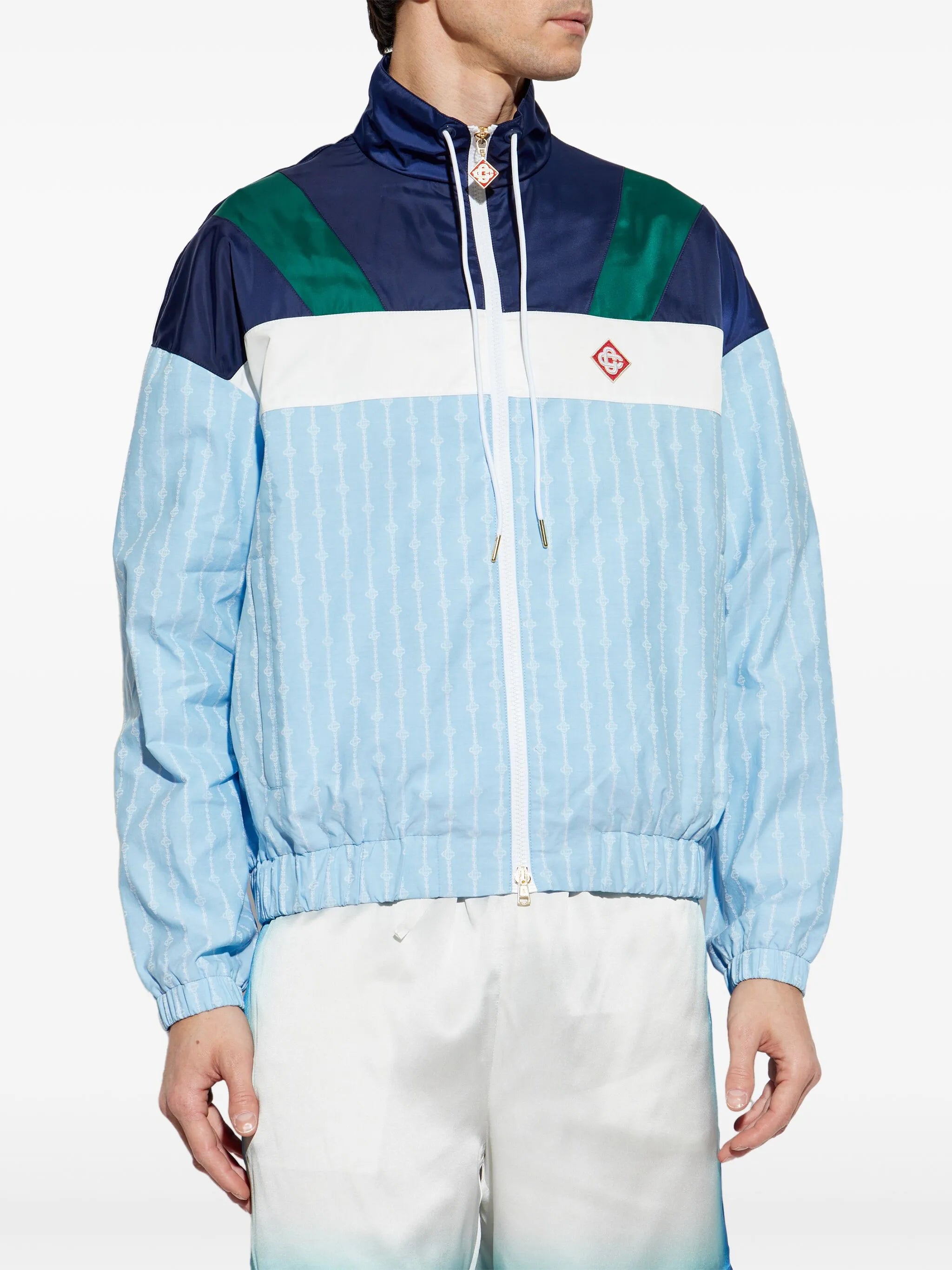 pinstripe-pattern track jacket