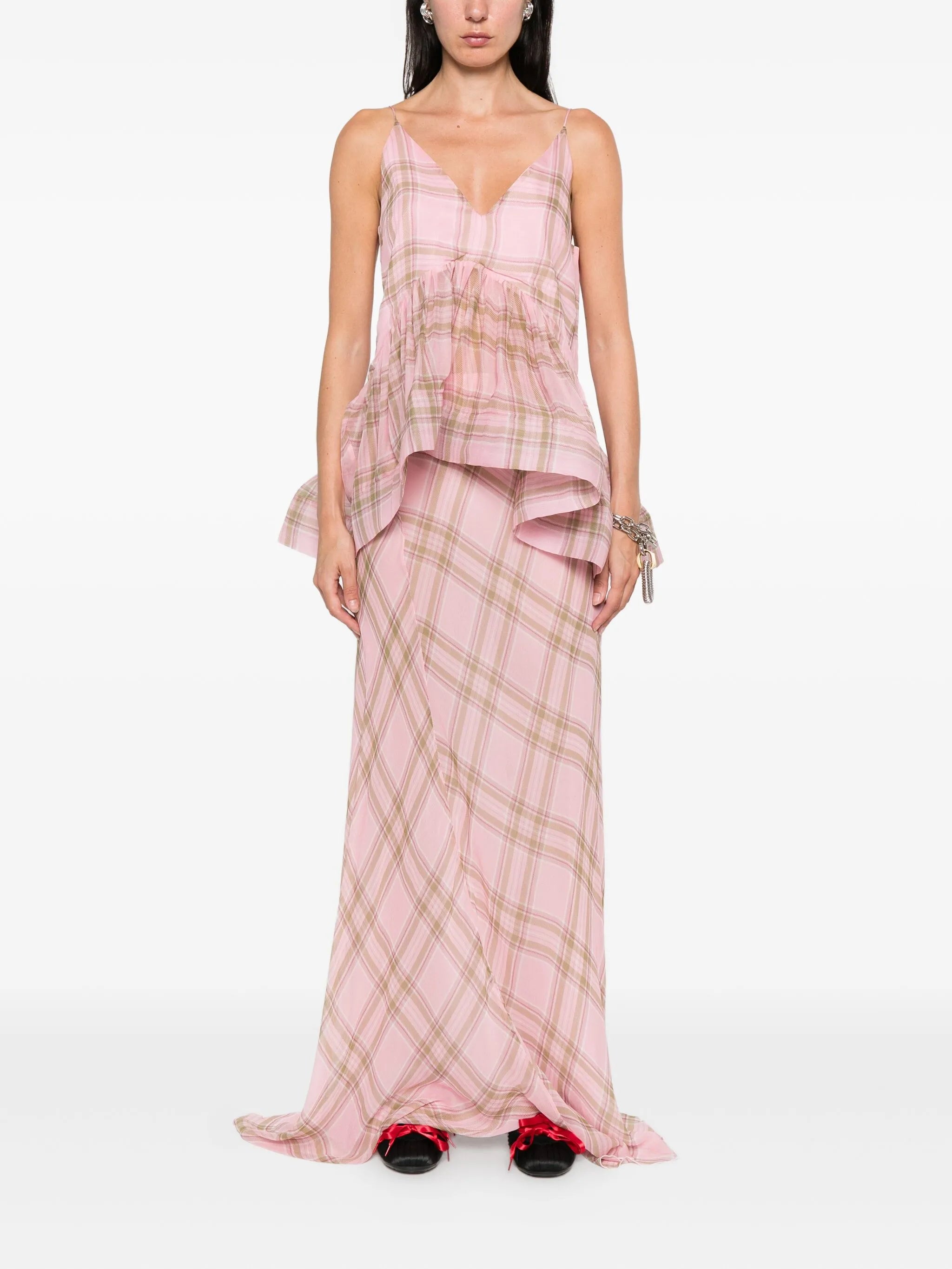 tartan-print maxi skirt