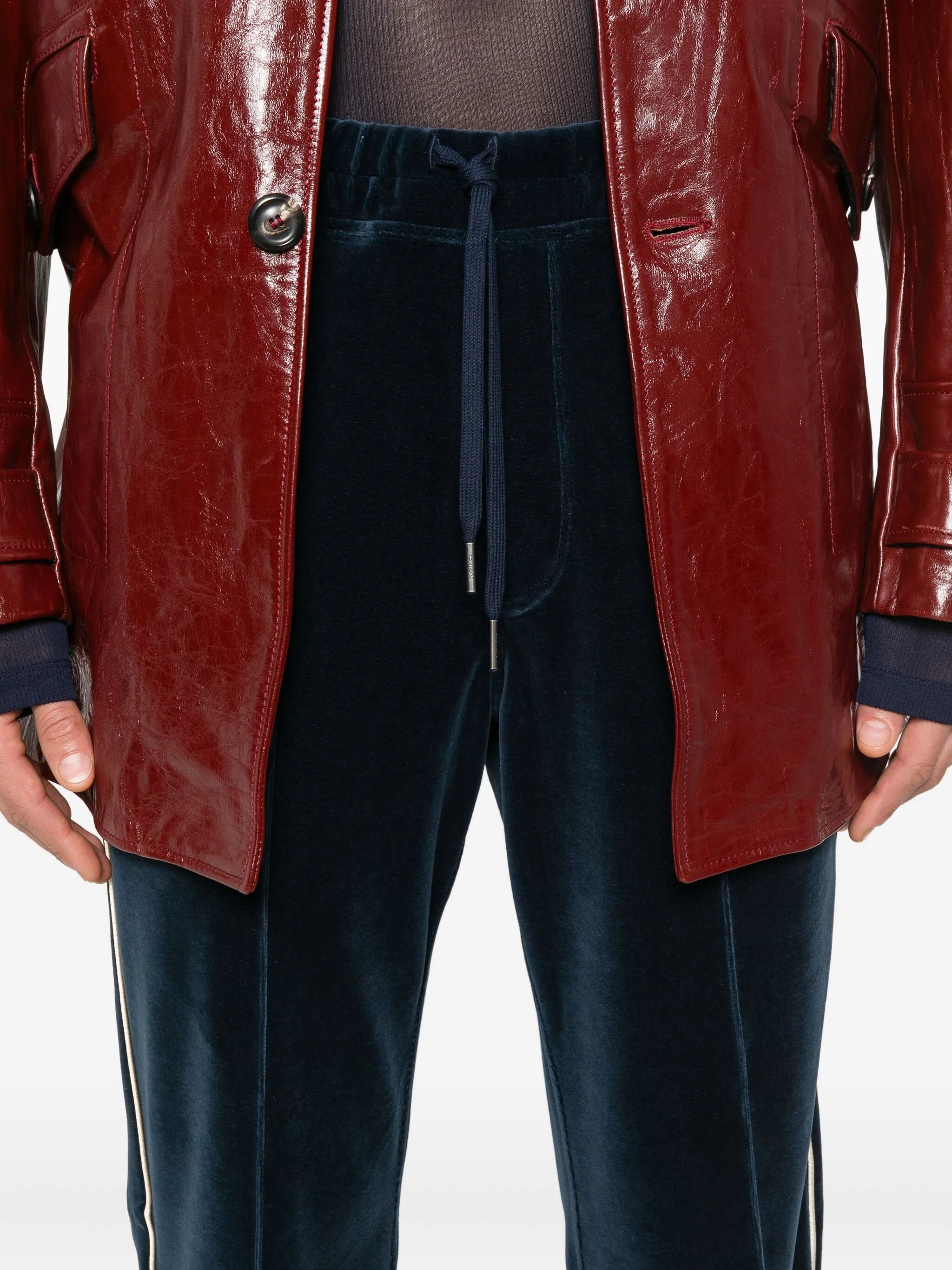 piped-trim velour track pants