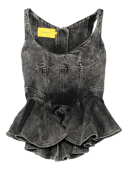 asymmetric denim top