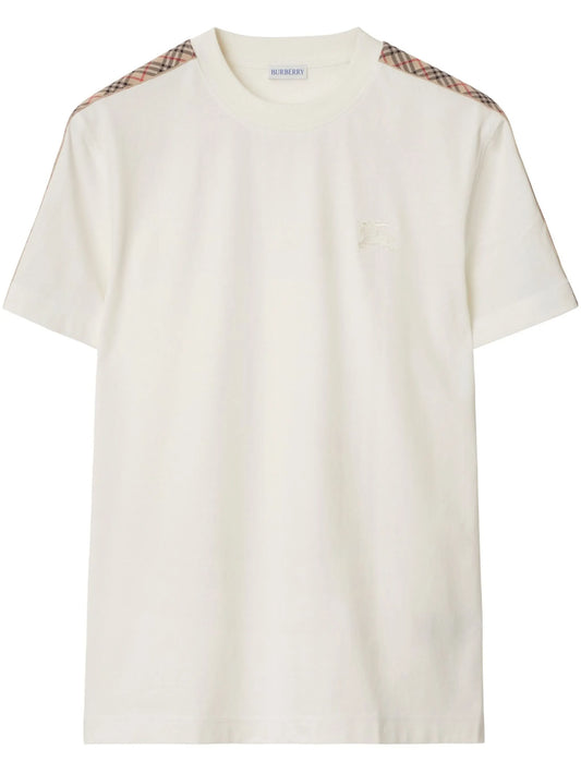 Check-trim cotton T-shirt