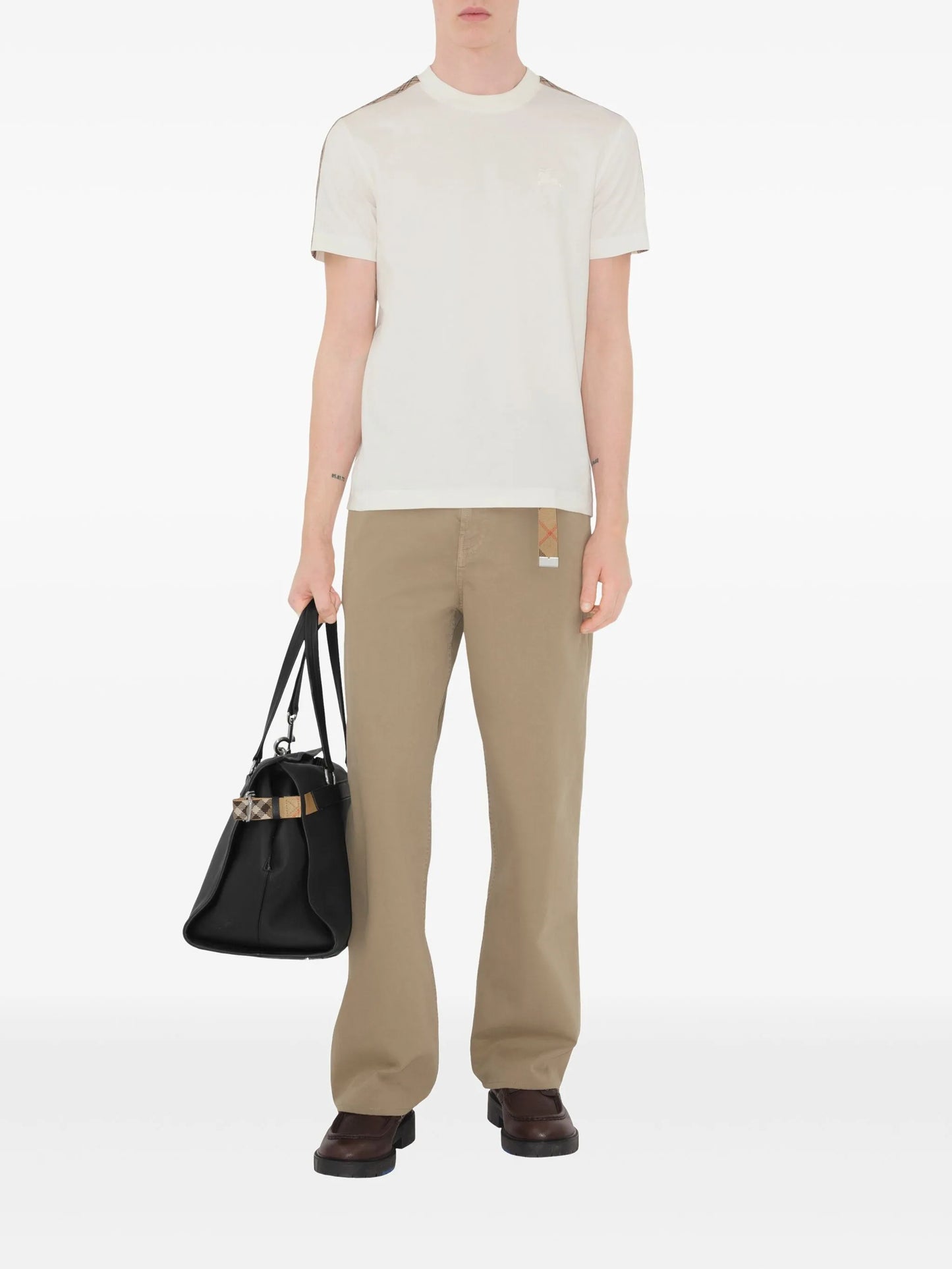 Check-trim cotton T-shirt