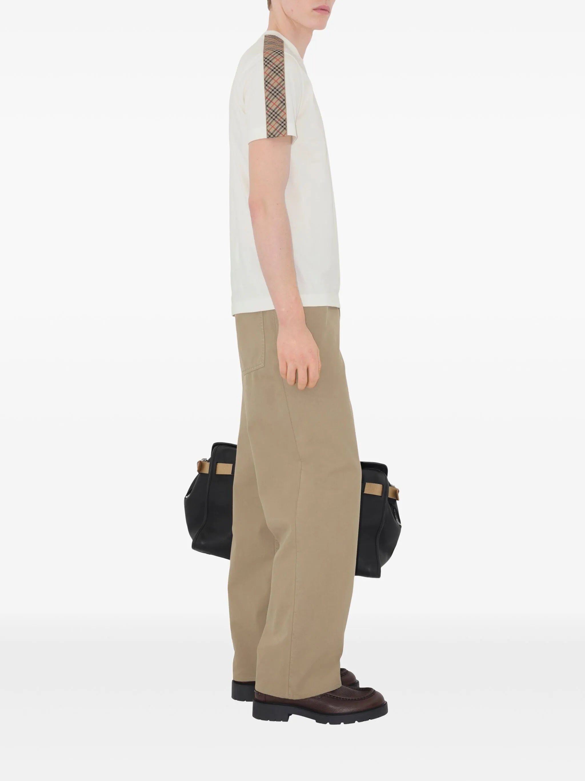 Check-trim cotton T-shirt