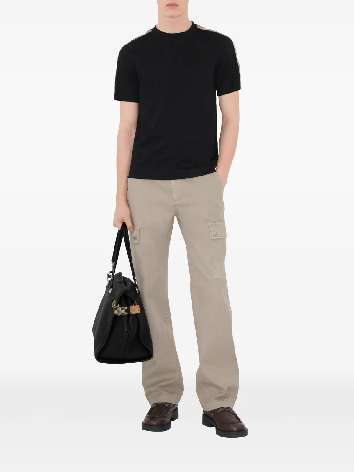 Check trim cotton T-shirt