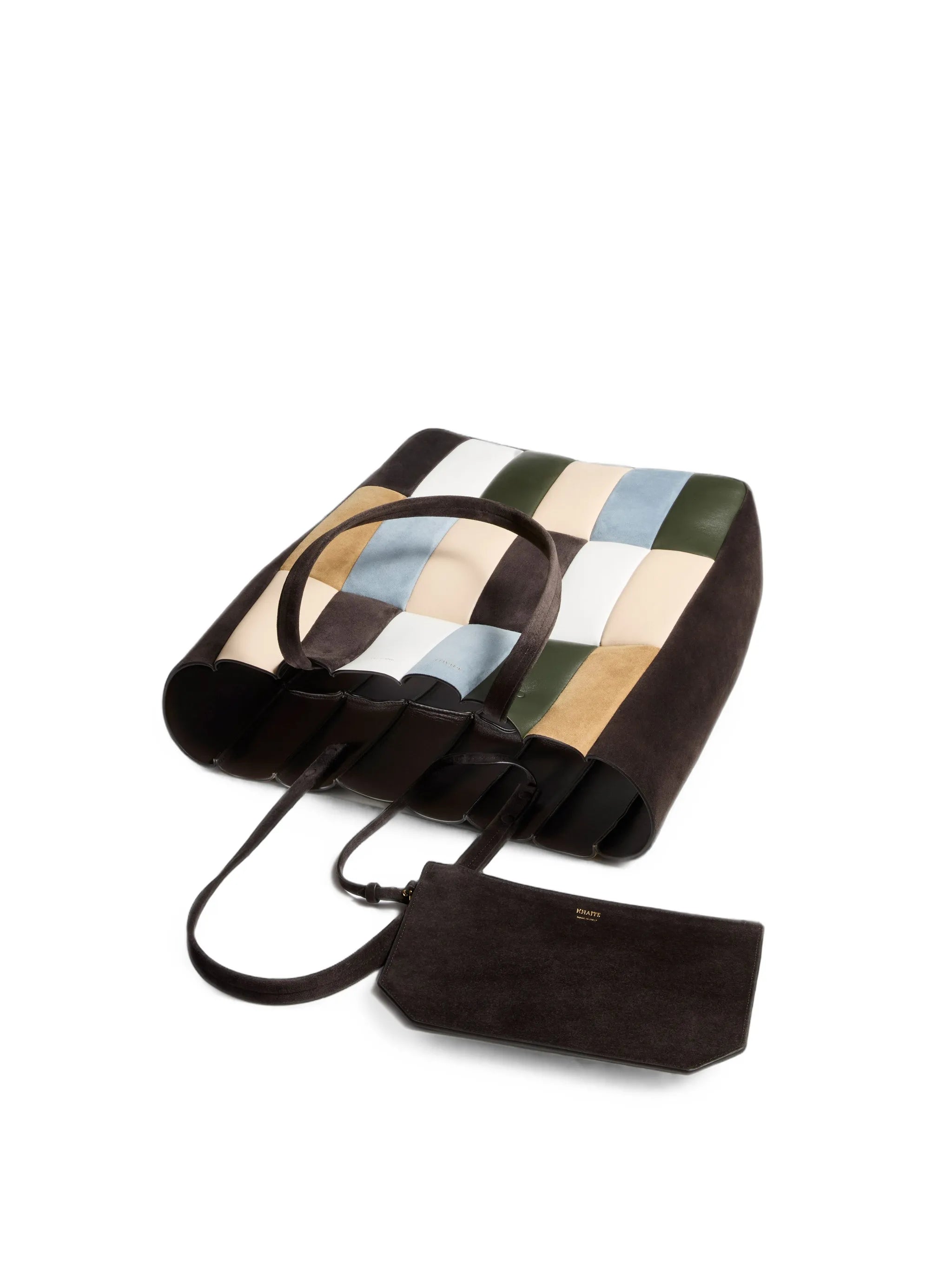 Zoe patchwork suede tote bag