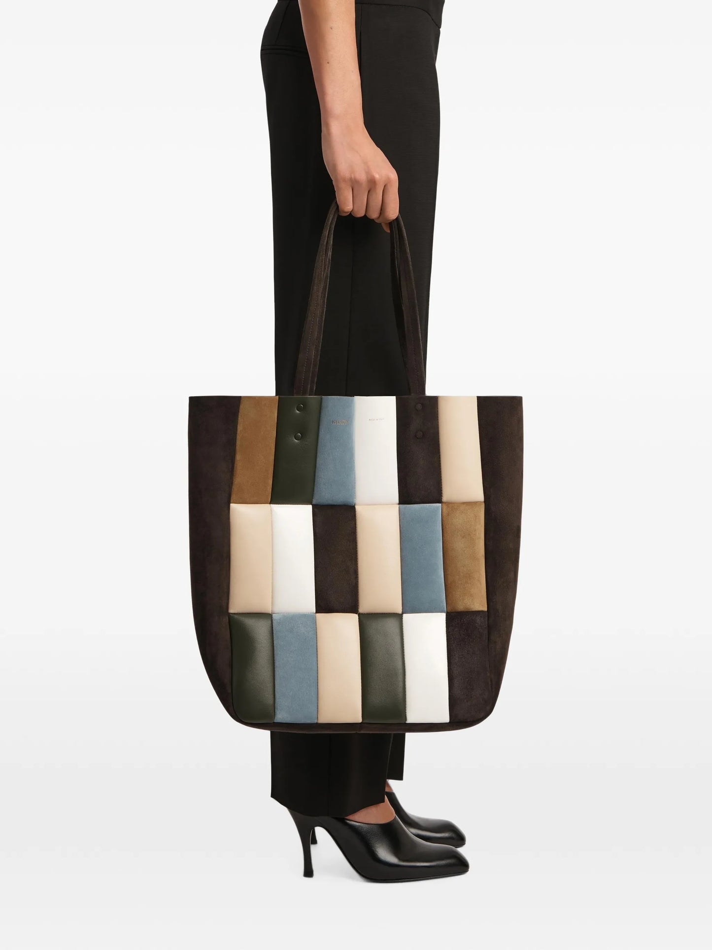 Zoe patchwork suede tote bag