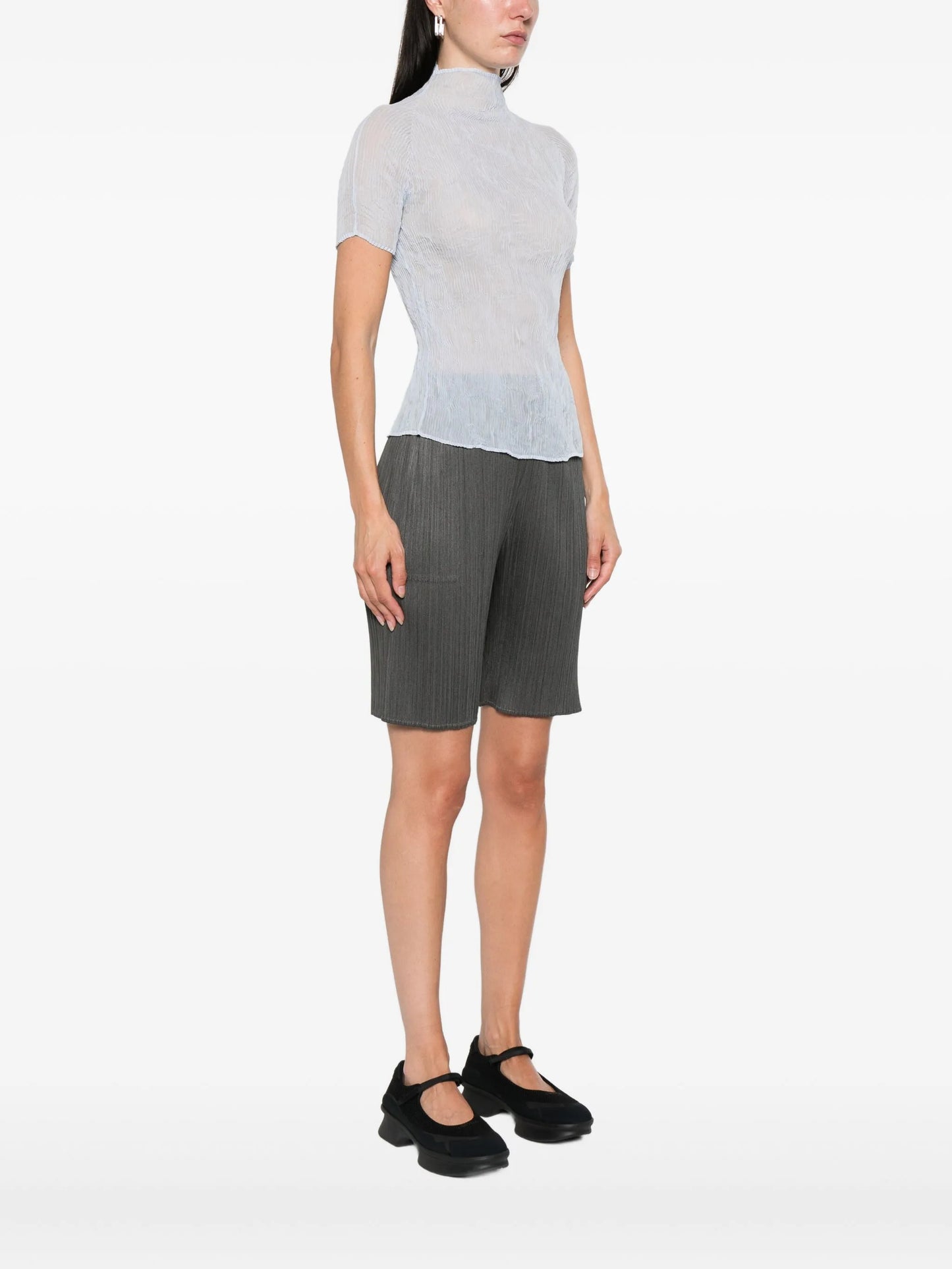 pleated high-neck blouse