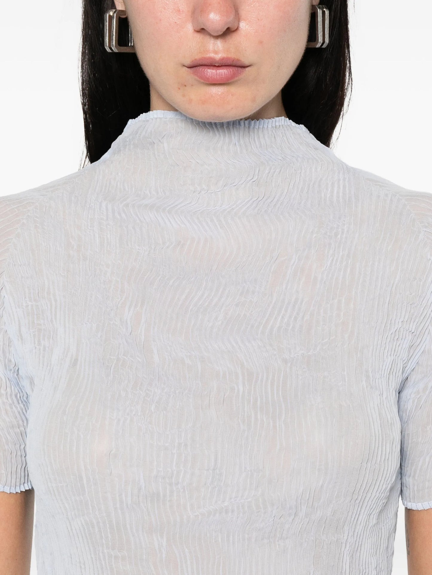 pleated high-neck blouse