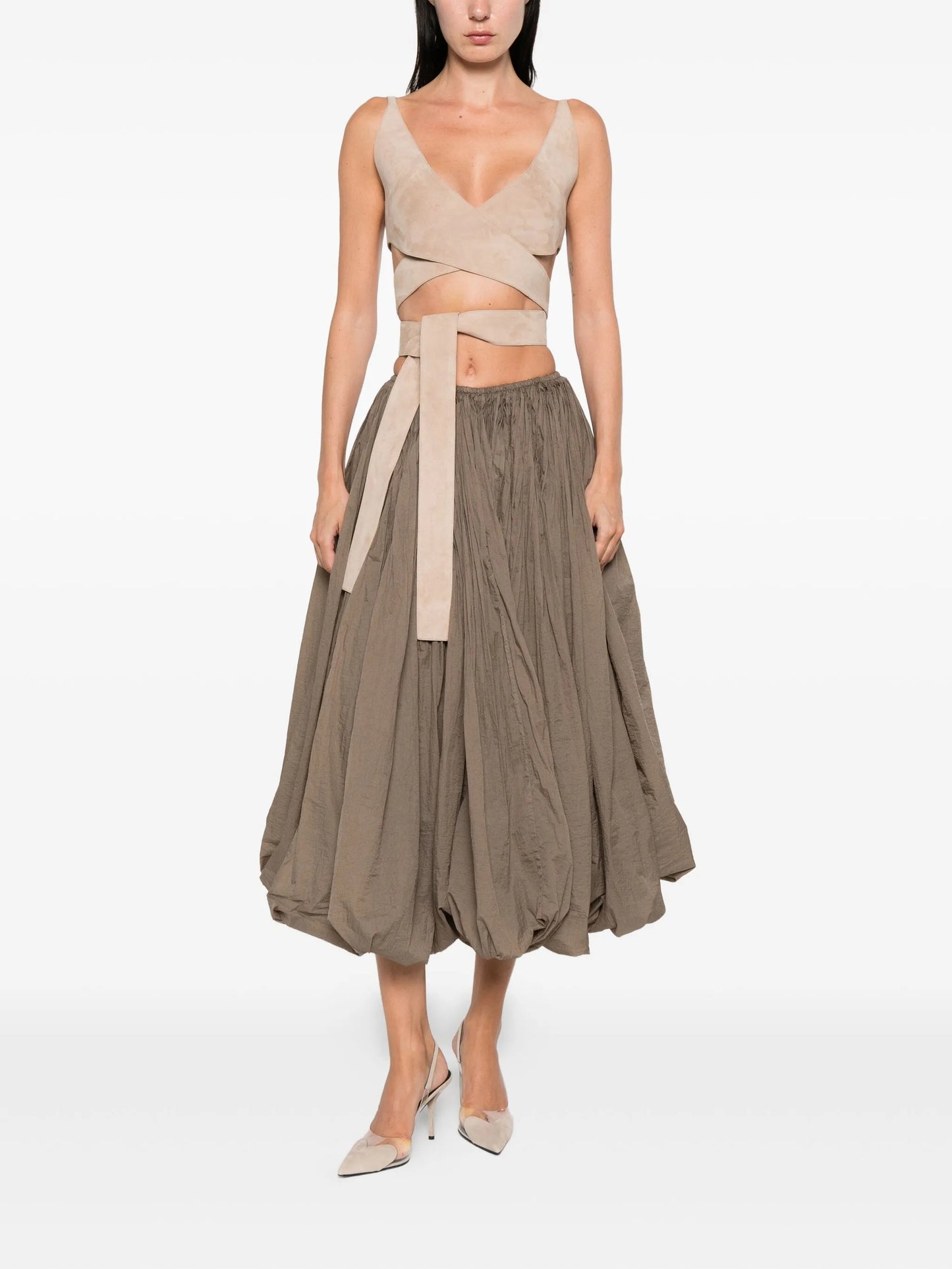 balloon-hem gathered skirt