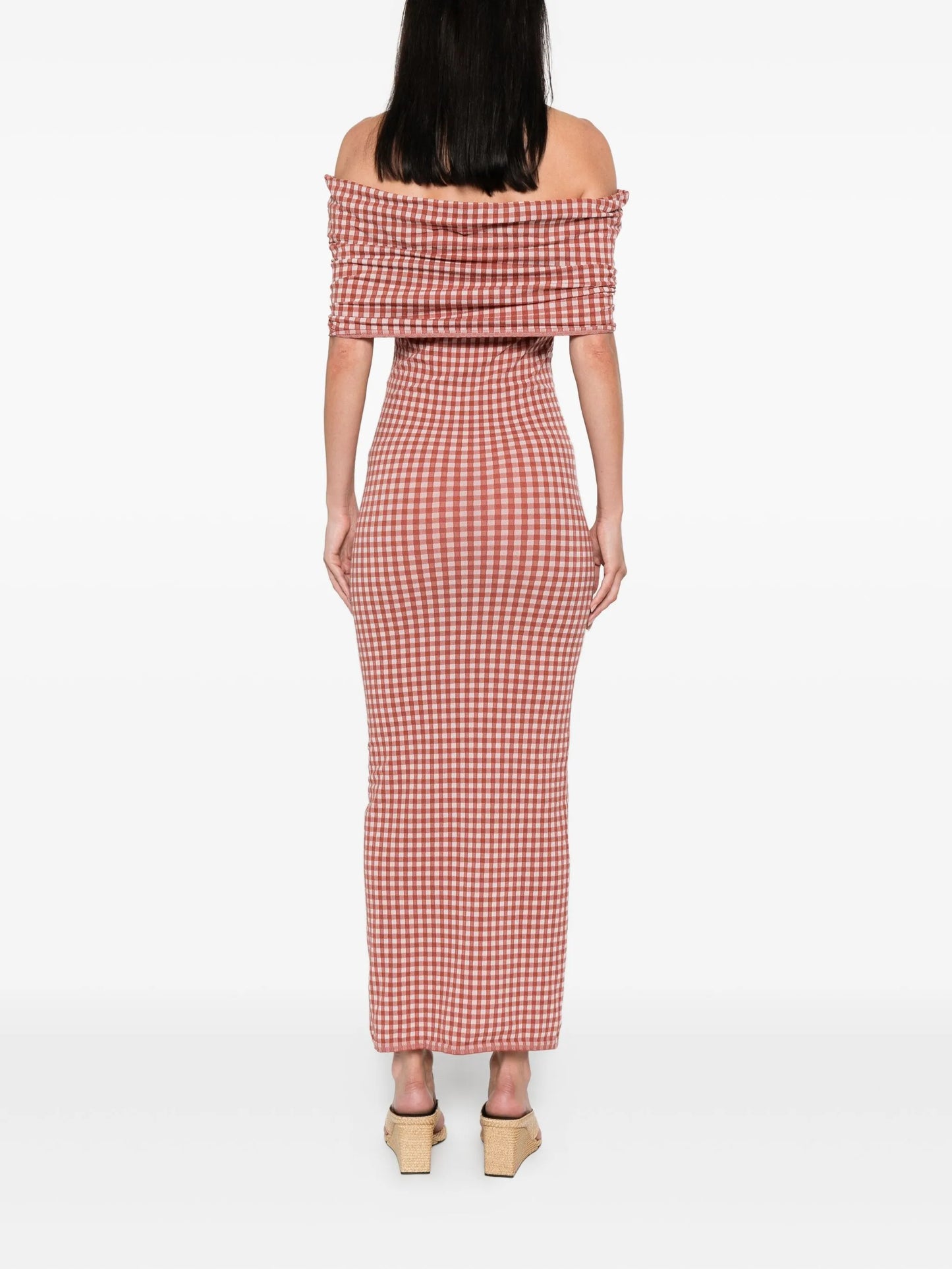 gingham knit maxi dress