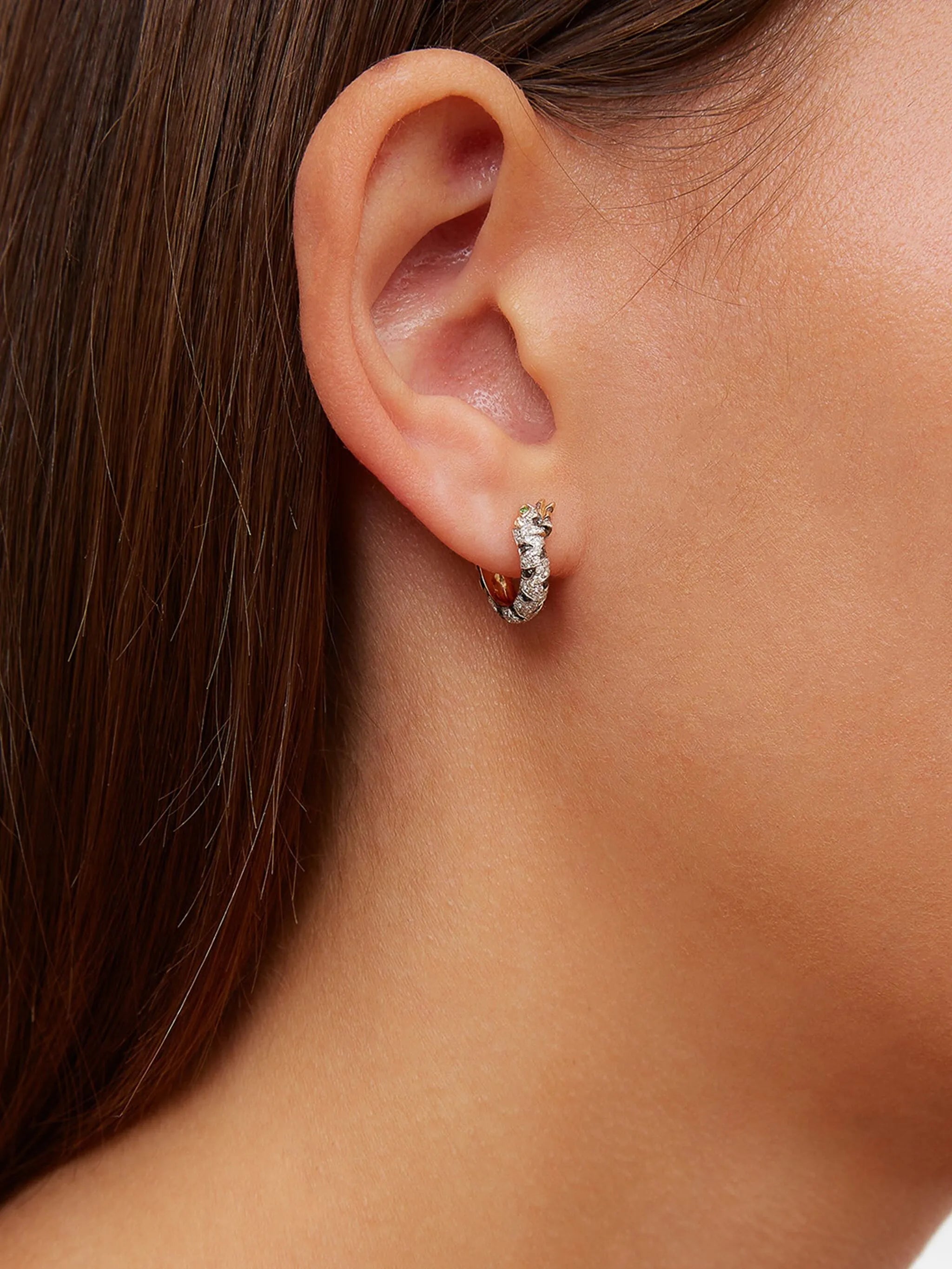 9K yellow gold Mini Créoles Felin diamond and tsavorite hoop earrings