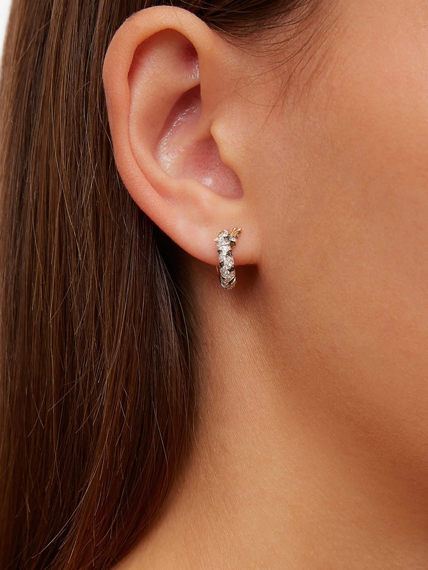 9K yellow gold Mini Créoles Felin diamond and tsavorite hoop earrings