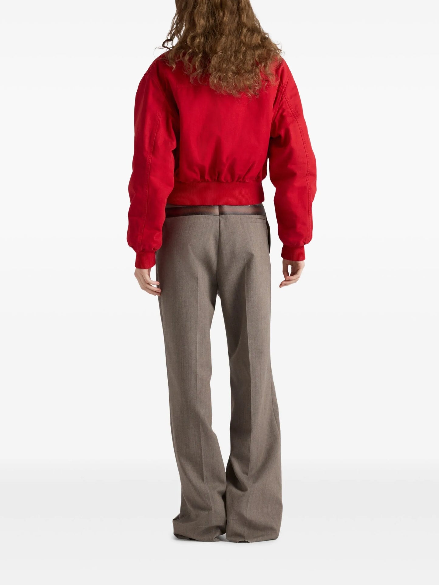 Red denim bomber jacket