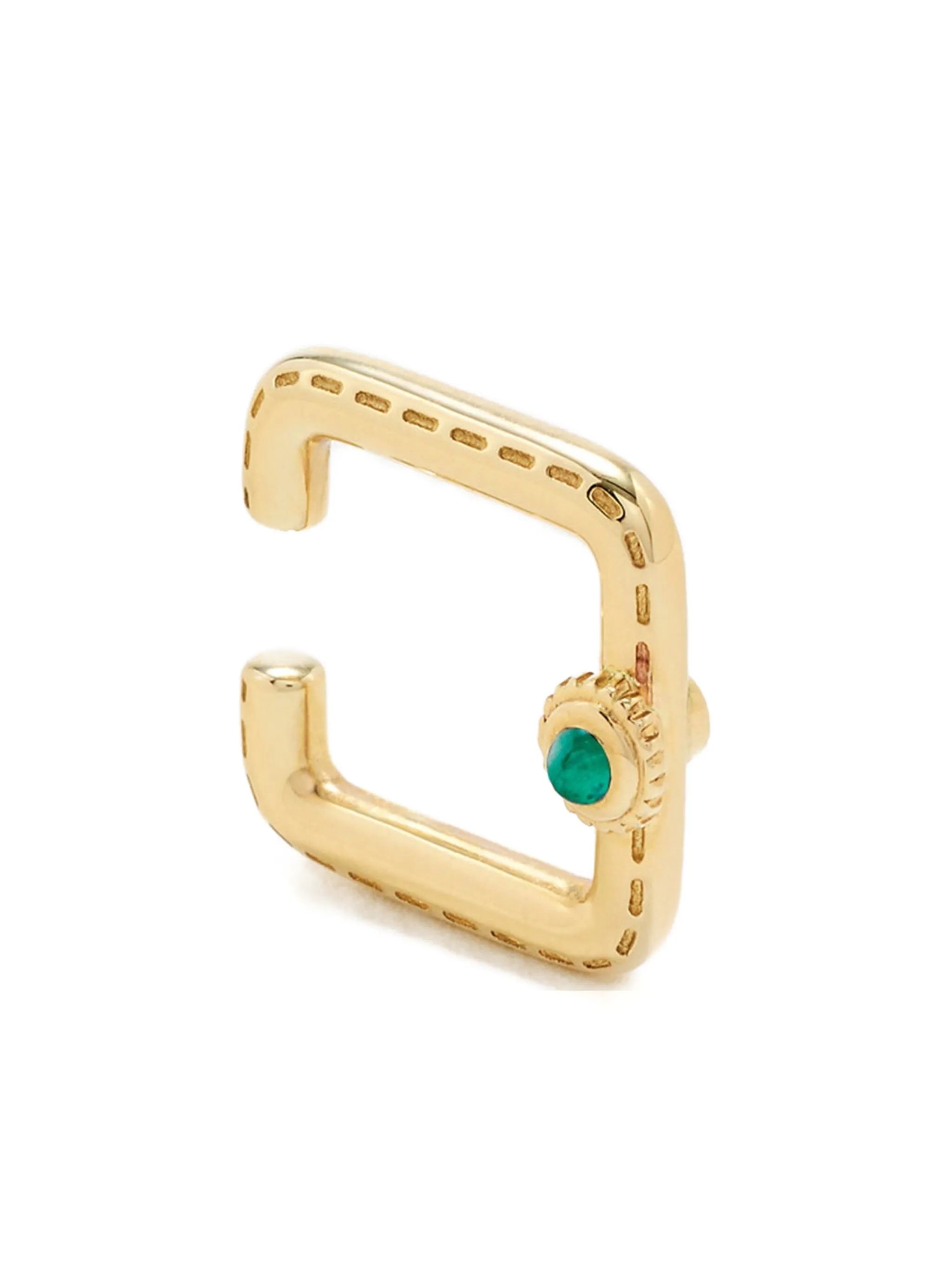 9K yellow gold Mini Créoles Gousset diamond and malachite hoop earrings