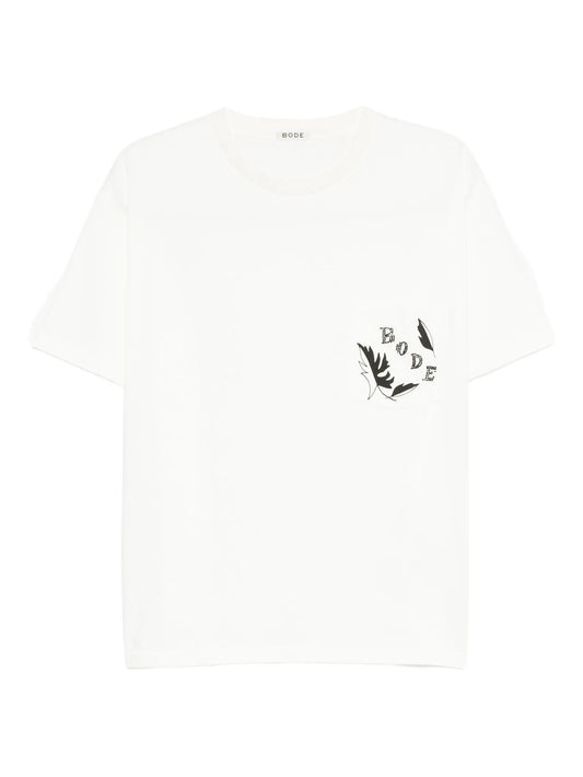 beaded leaf-pocket T-shirt