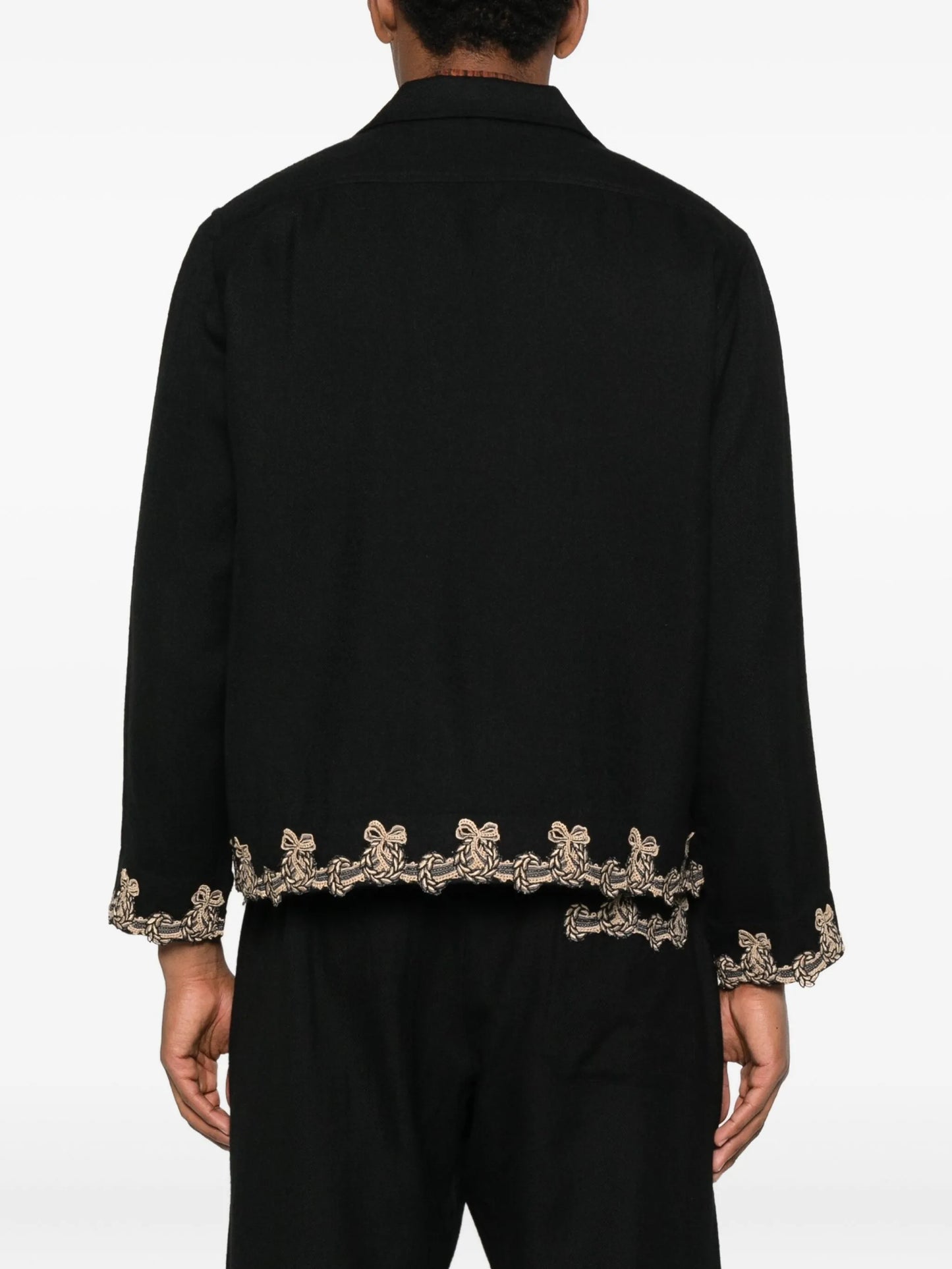 embroidered-pocket wool overshirt