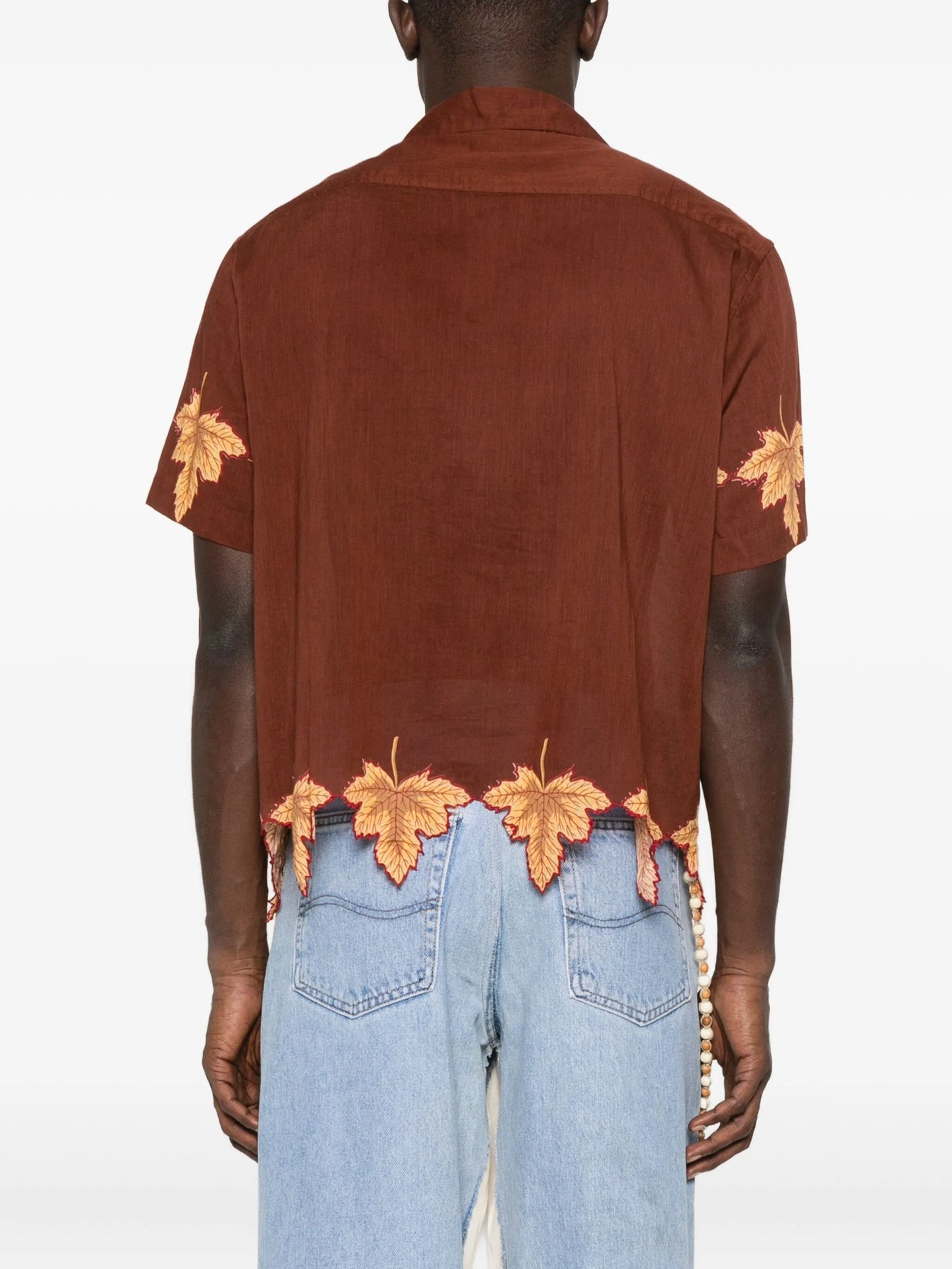 leaf-print scalloped shirt