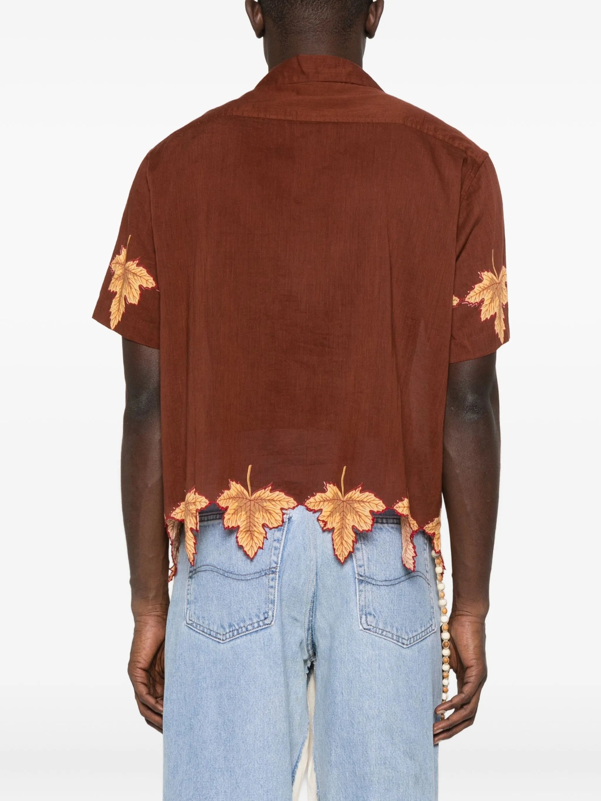 leaf-print scalloped shirt
