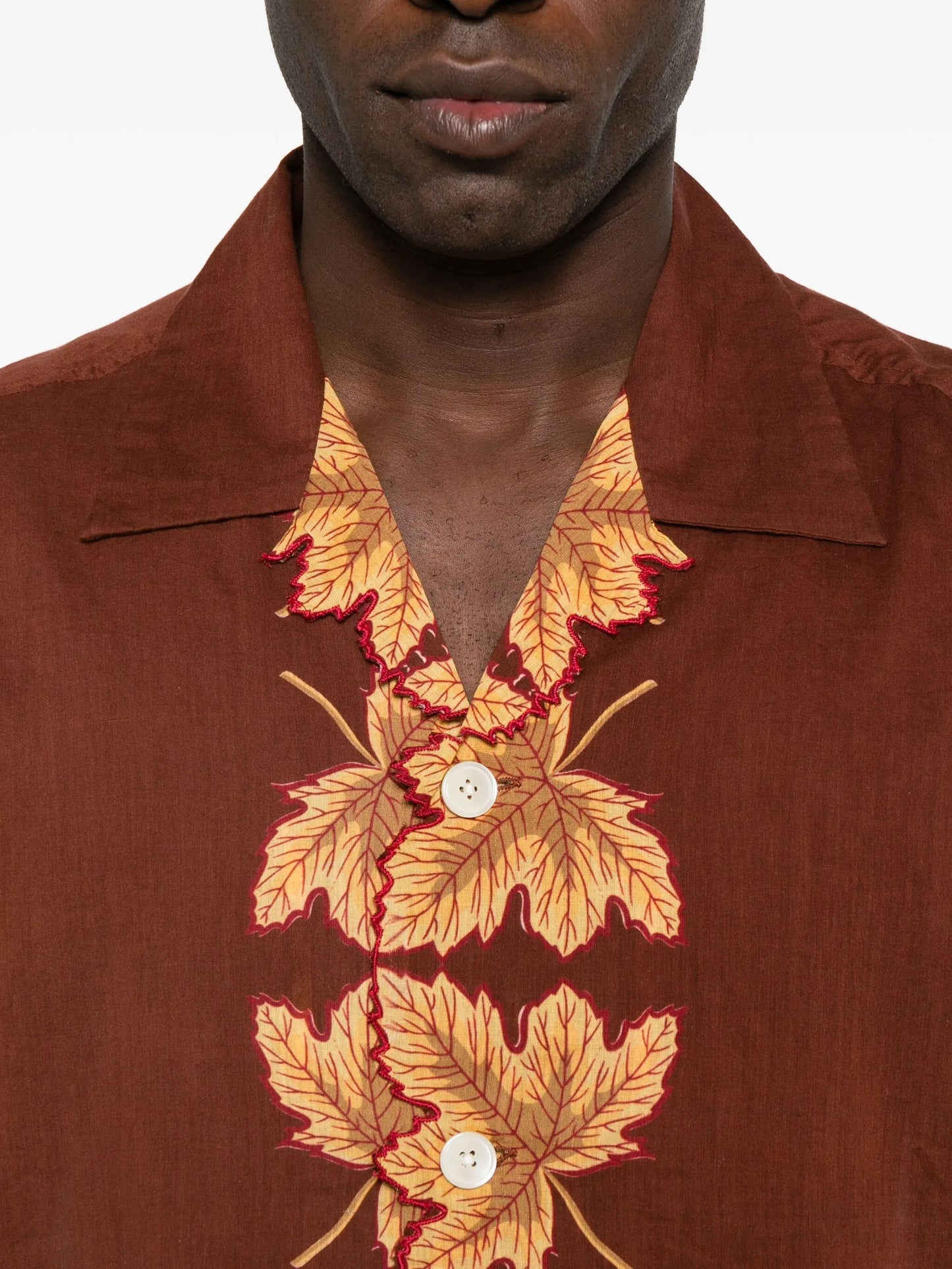 leaf-print scalloped shirt