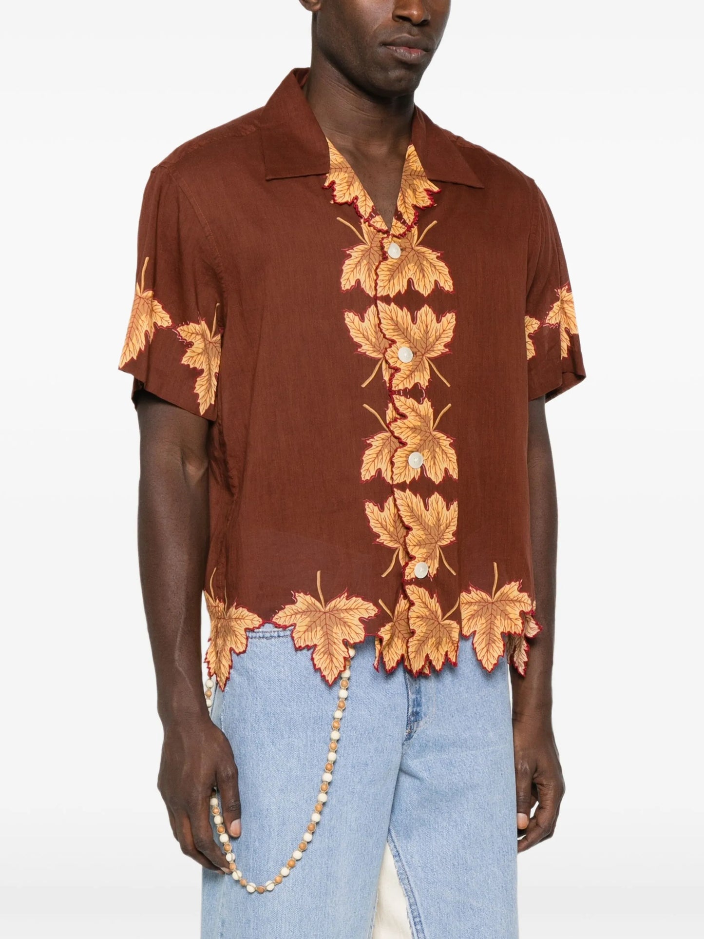 leaf-print scalloped shirt