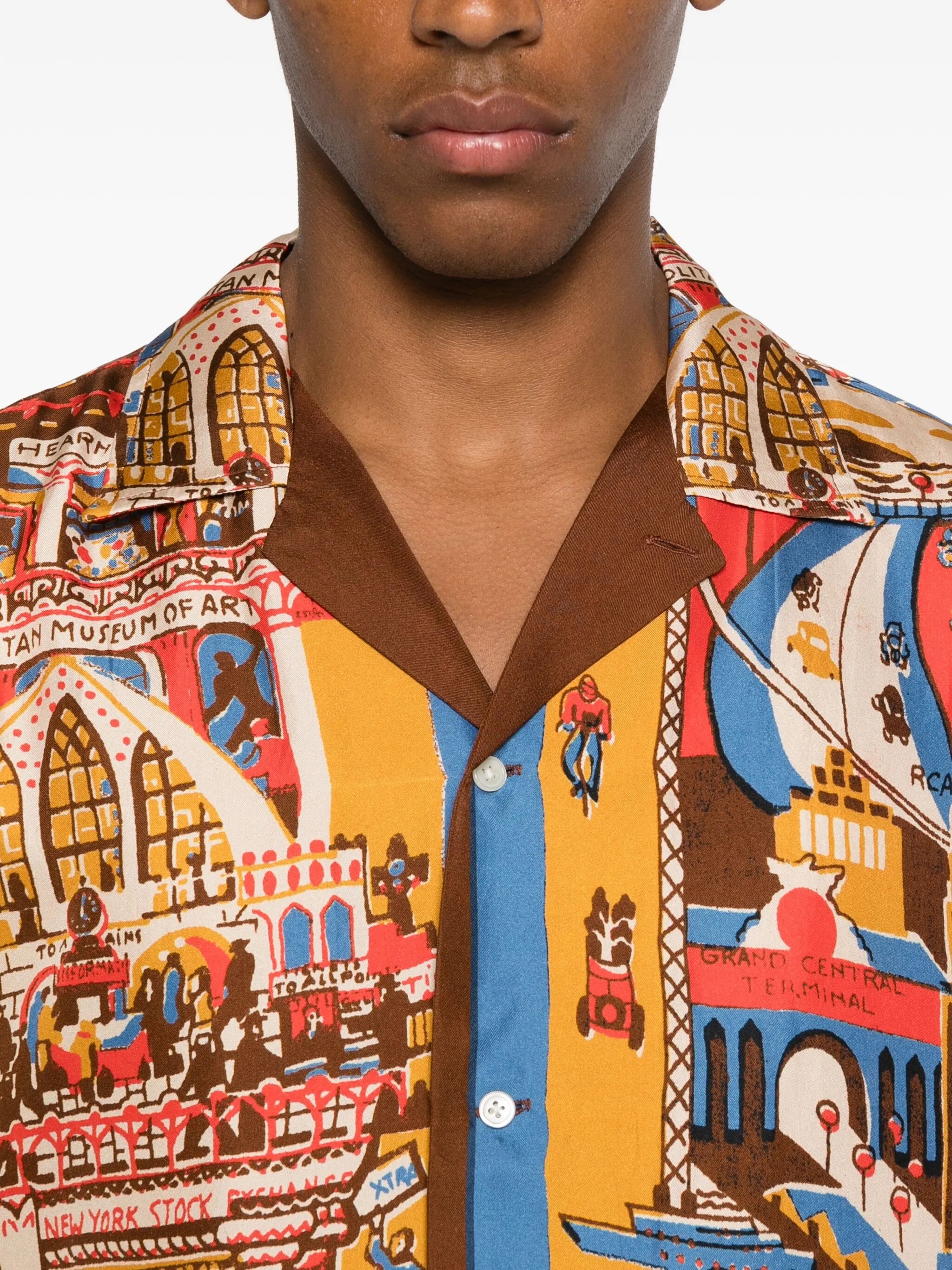 city-scene print silk shirt