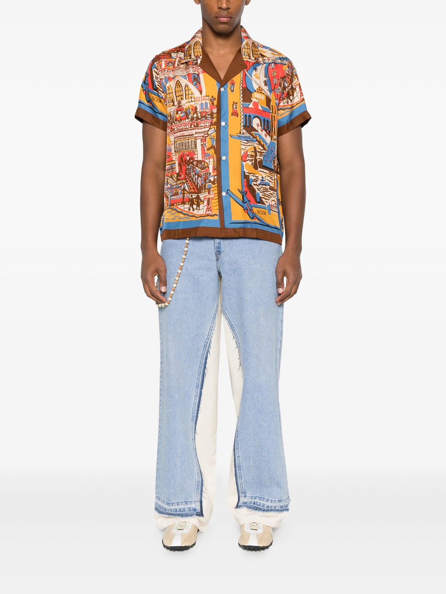 city-scene print silk shirt