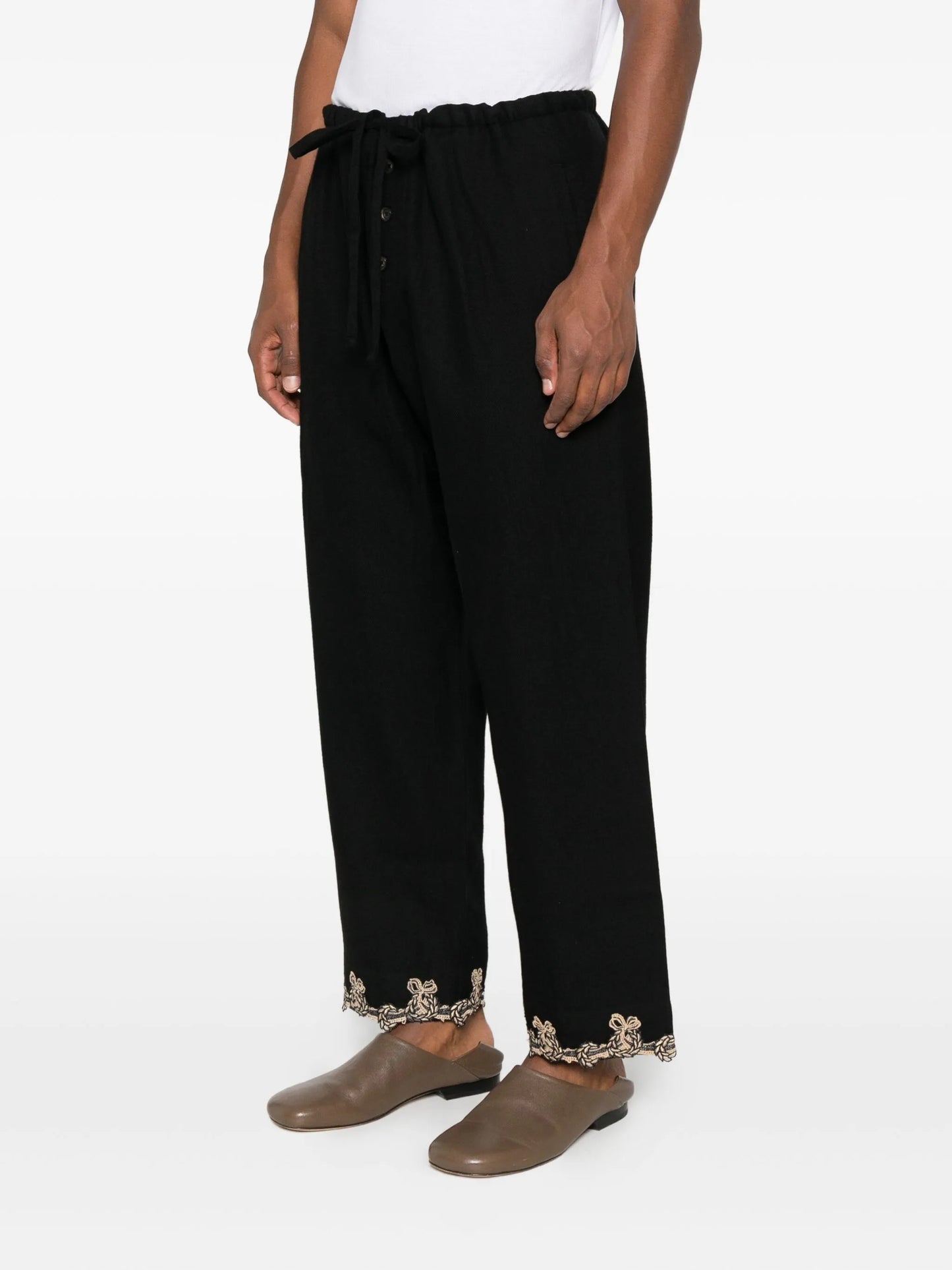 lace-trimmed drawstring trousers