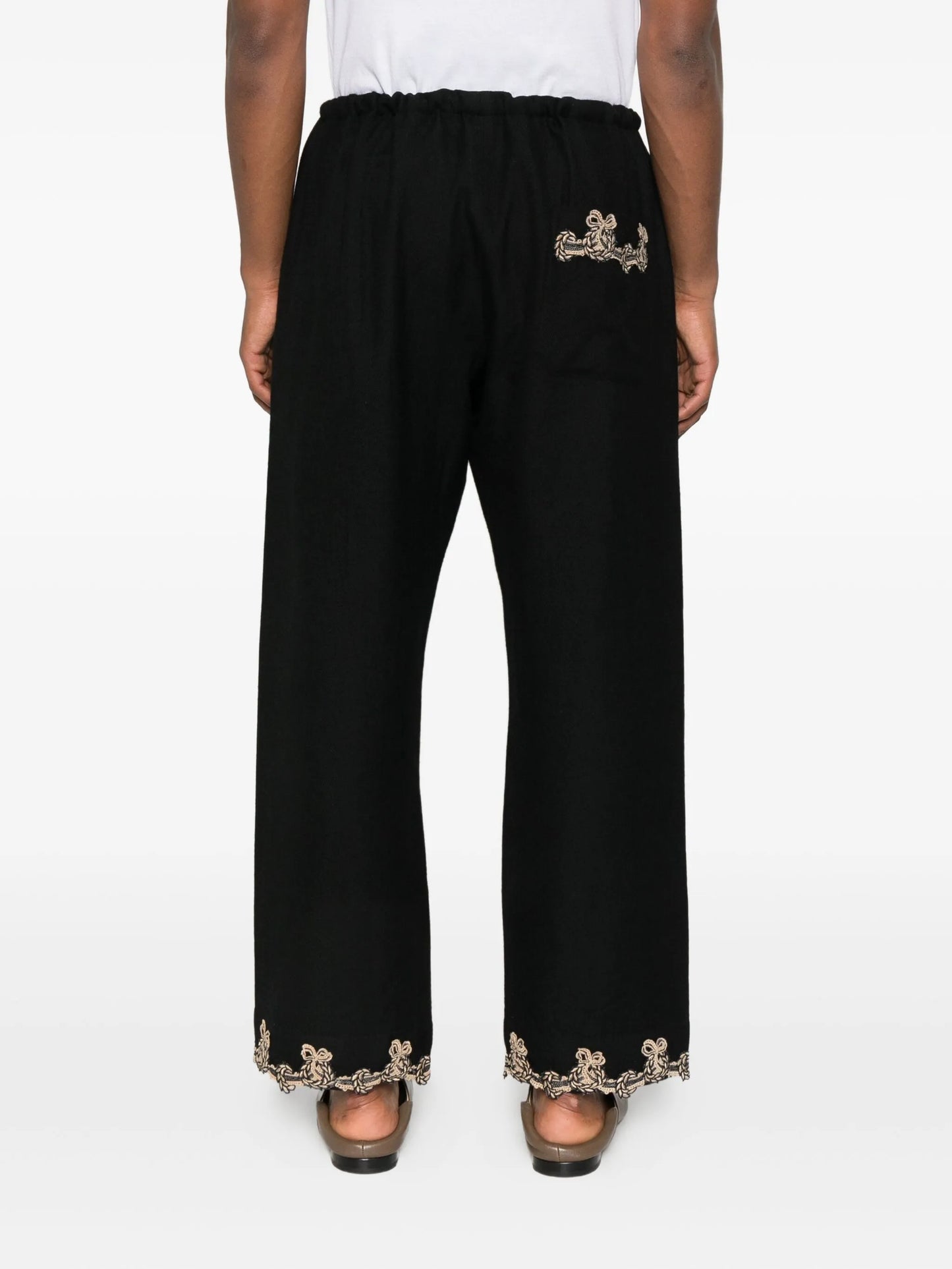 lace-trimmed drawstring trousers
