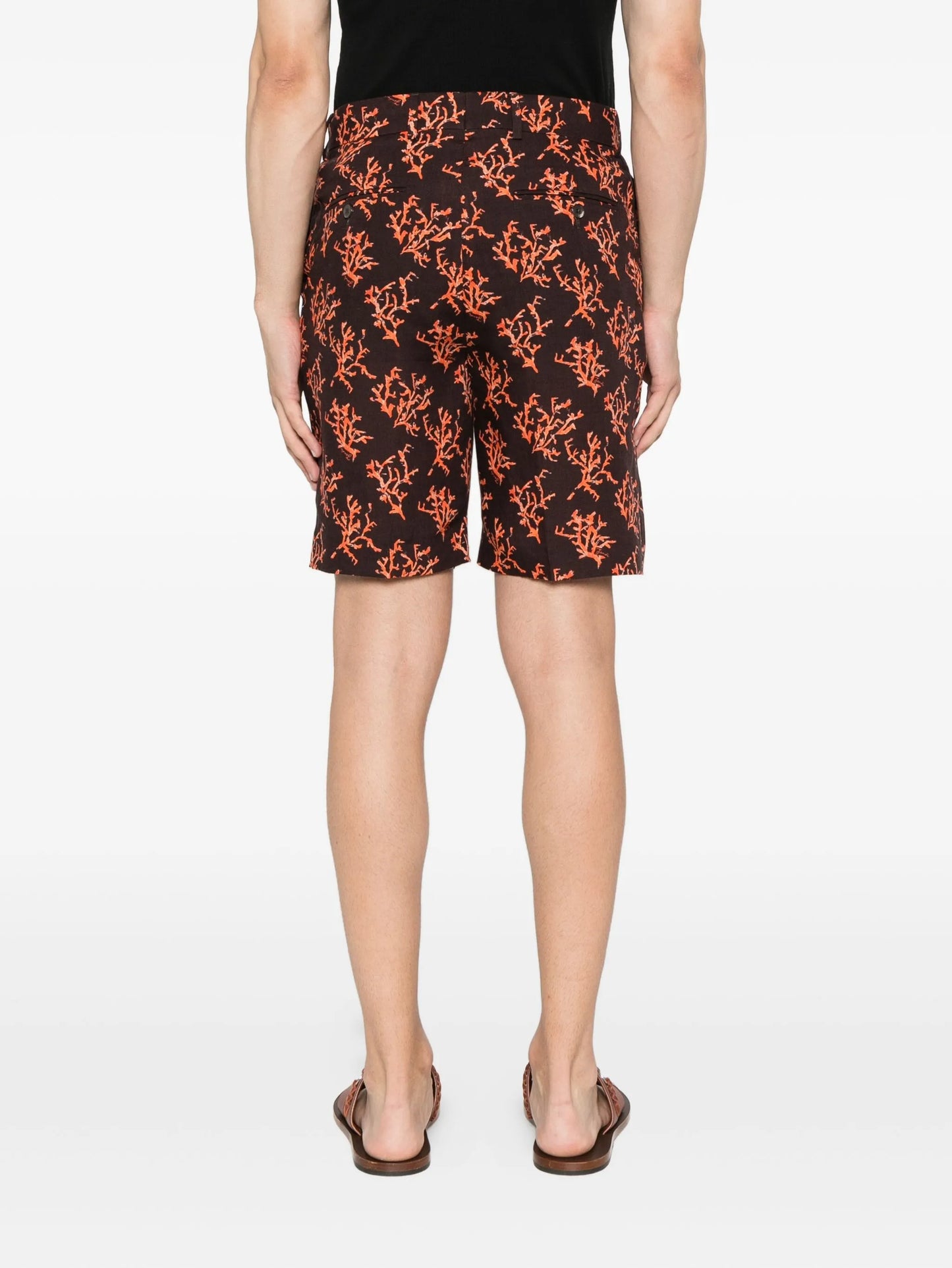 coral-print linen shorts