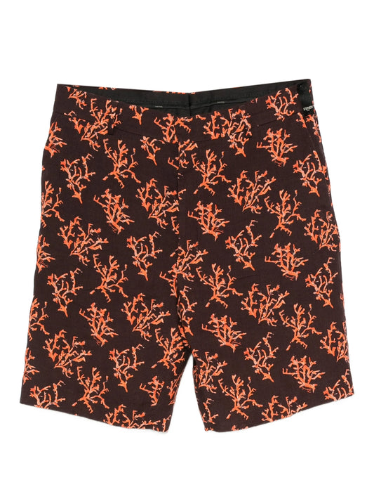 coral-print linen shorts