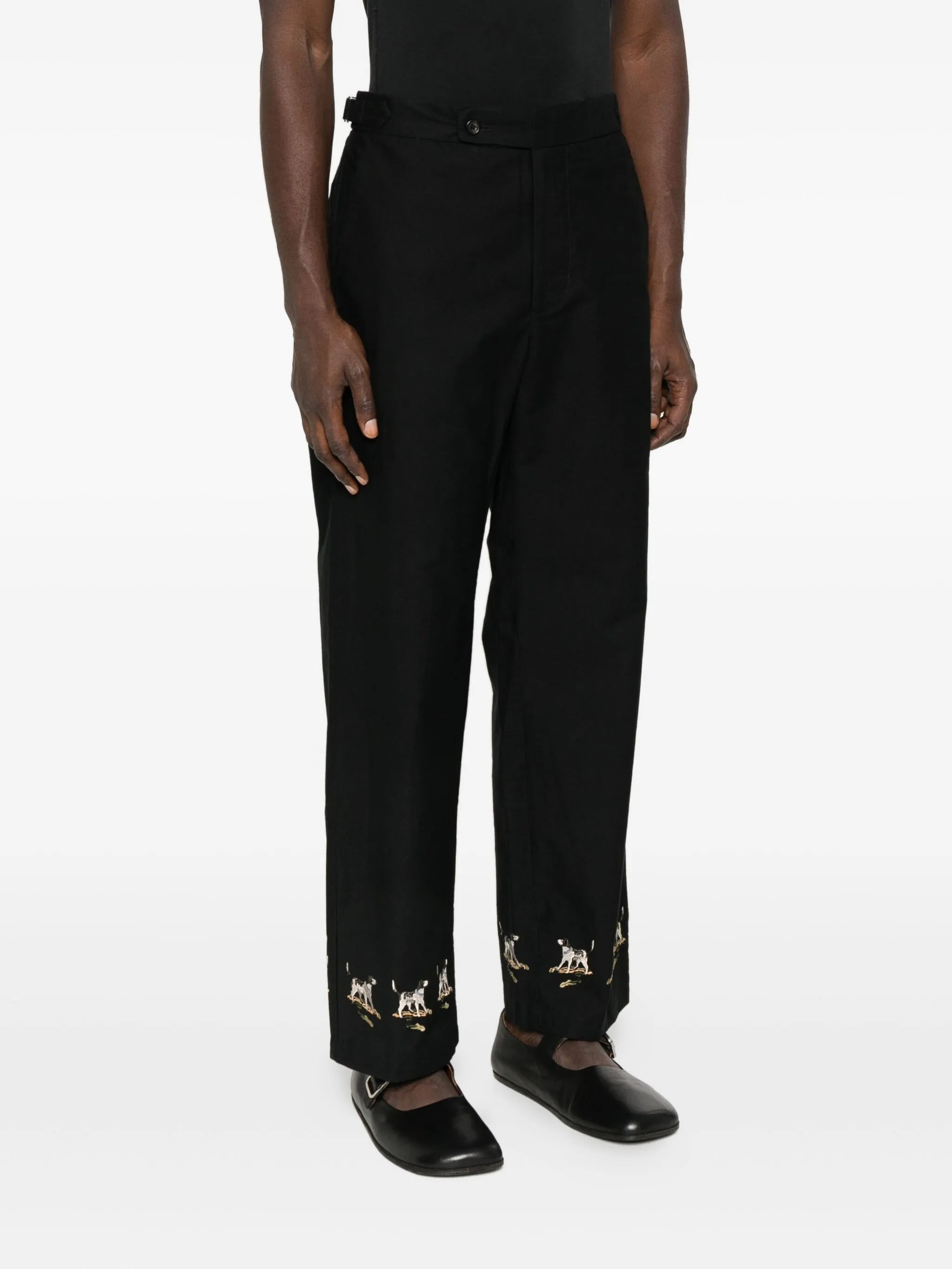 embroidered side-buckle pants