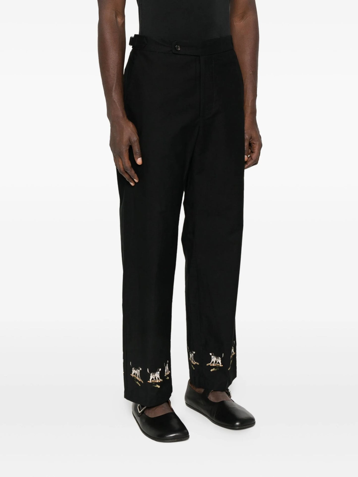 embroidered side-buckle pants