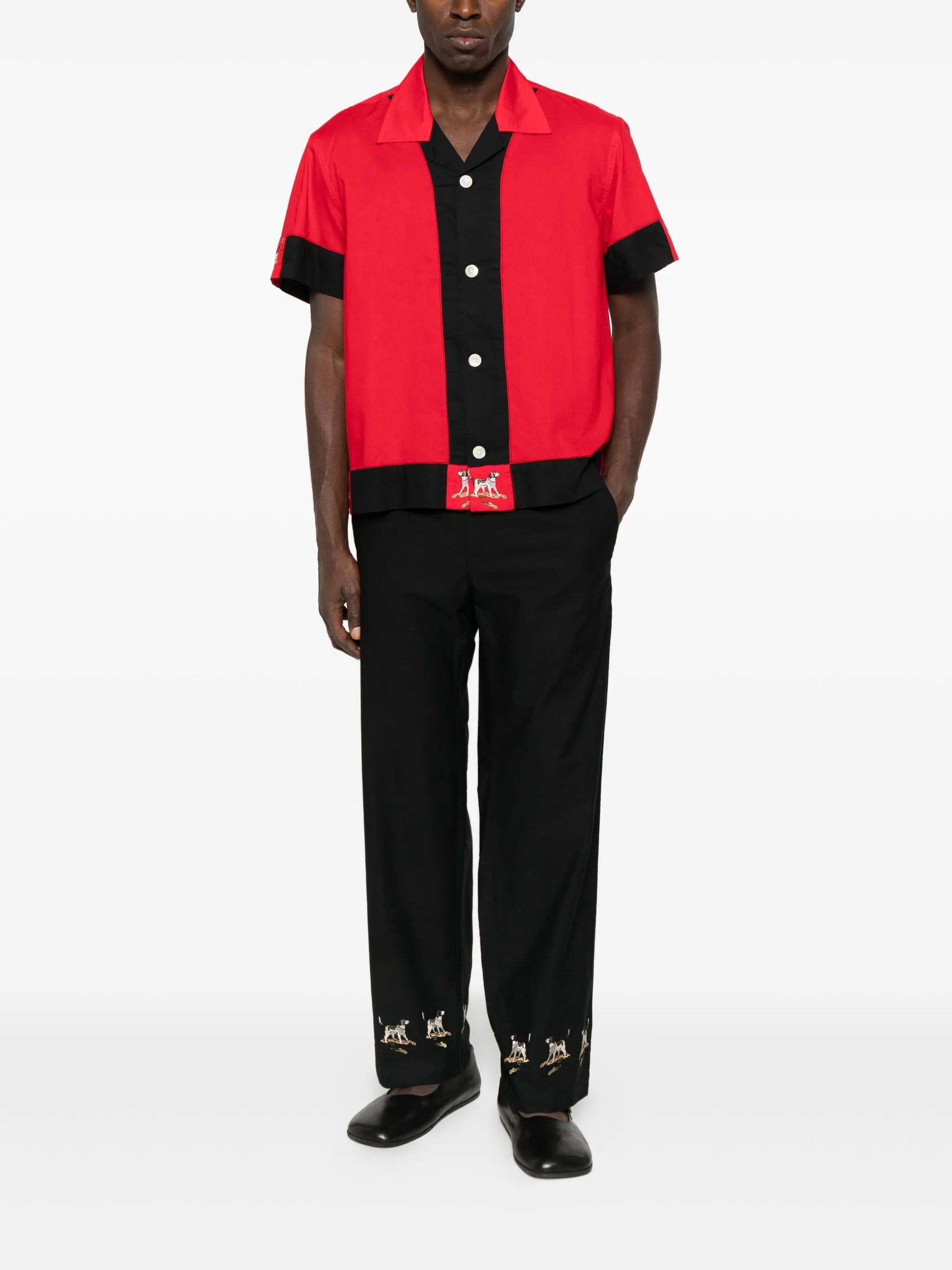 embroidered side-buckle pants