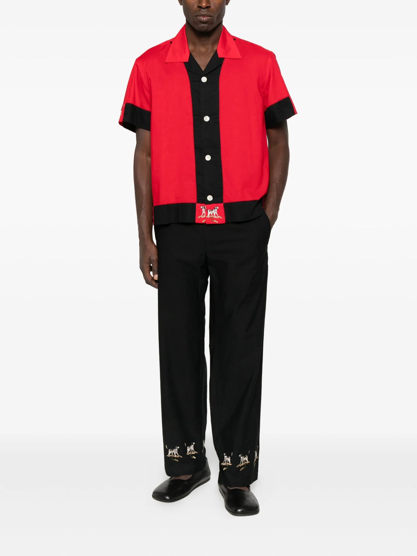 embroidered side-buckle pants