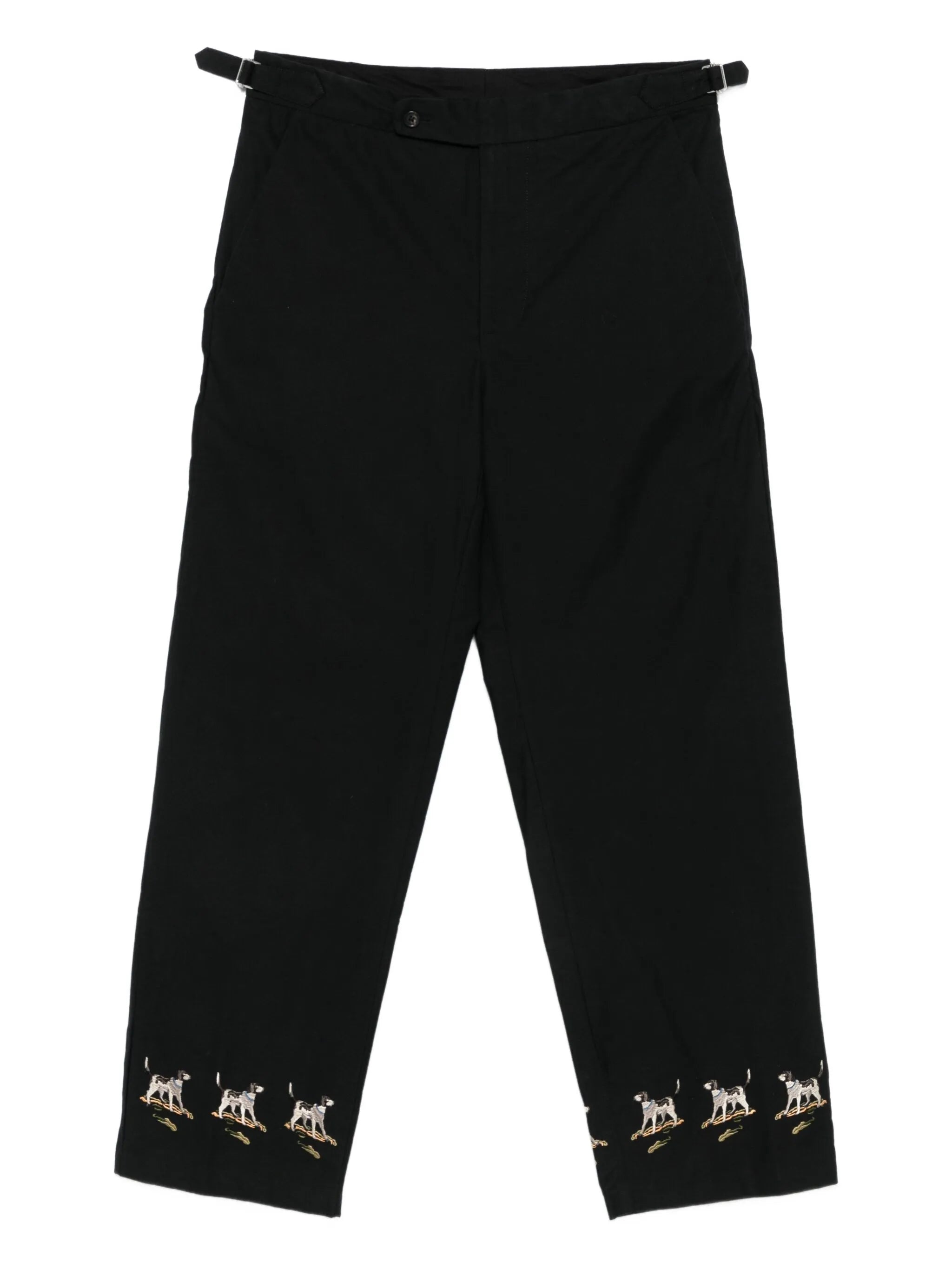 embroidered side-buckle pants