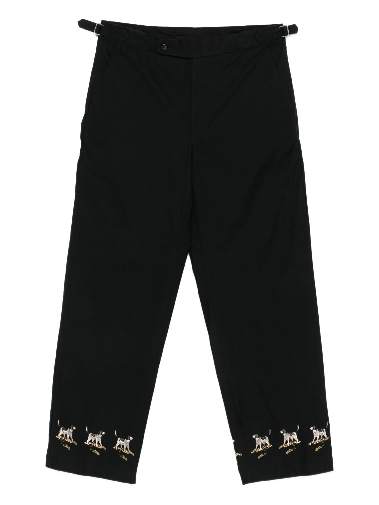 embroidered side-buckle pants