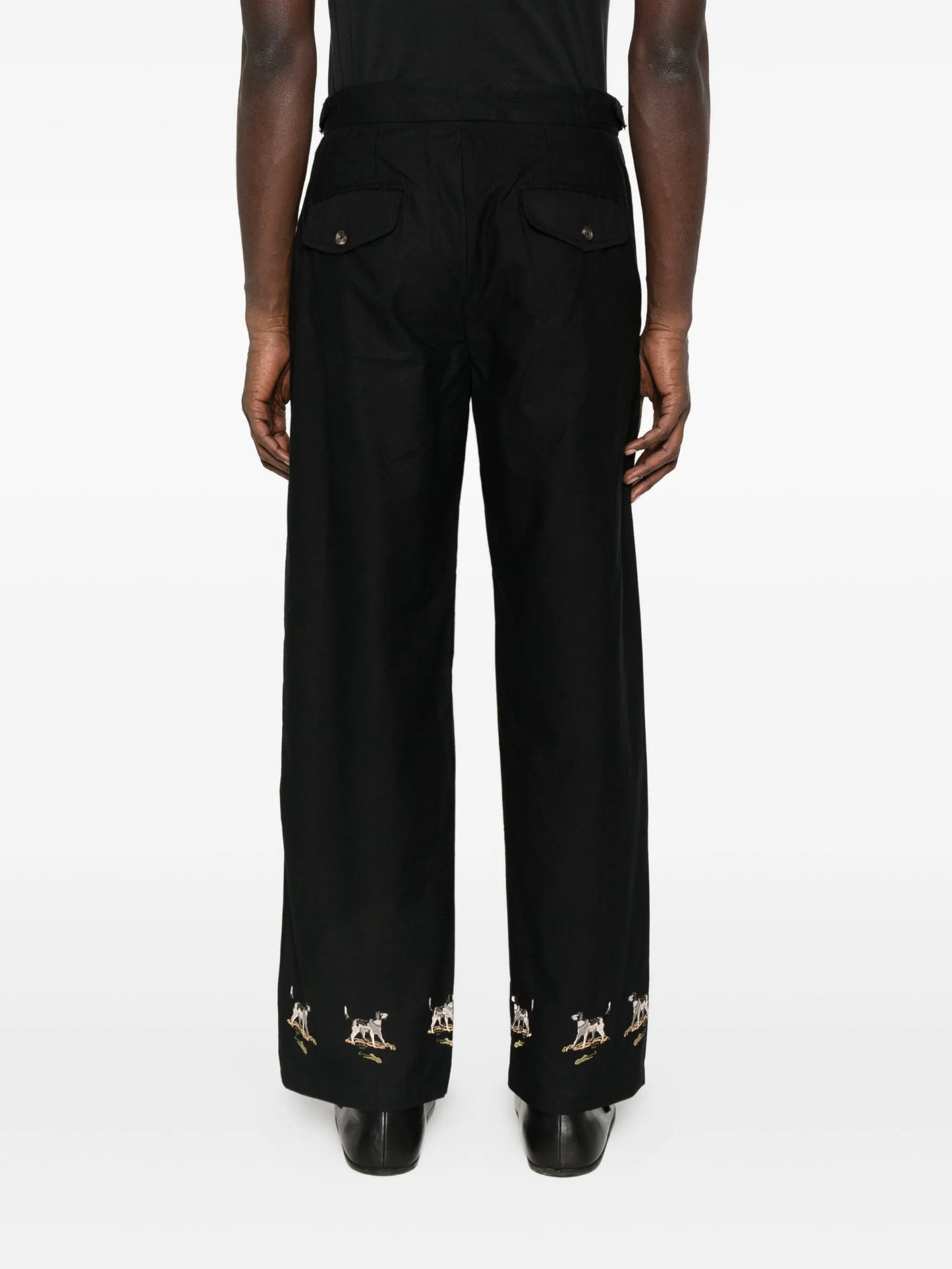 embroidered side-buckle pants