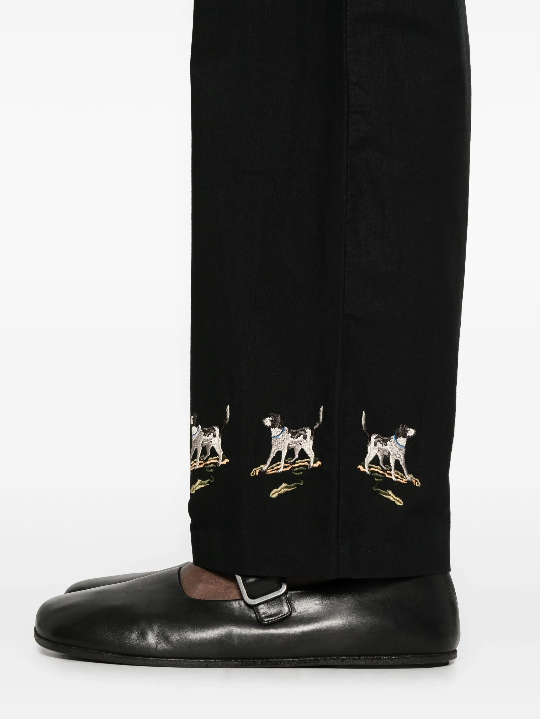 embroidered side-buckle pants