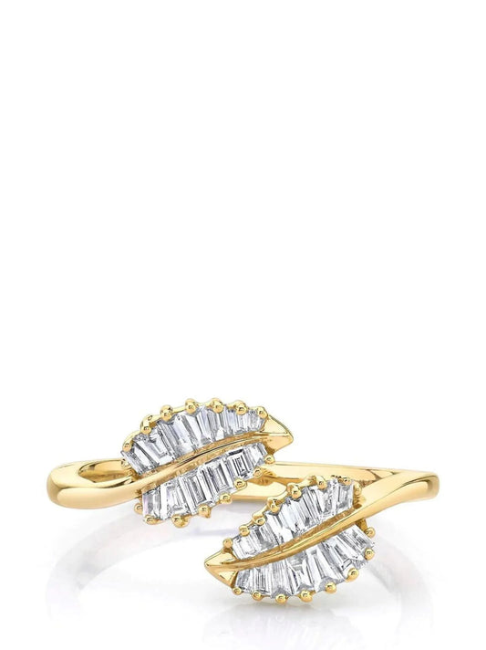 18kt yellow gold palm leaf diamond ring