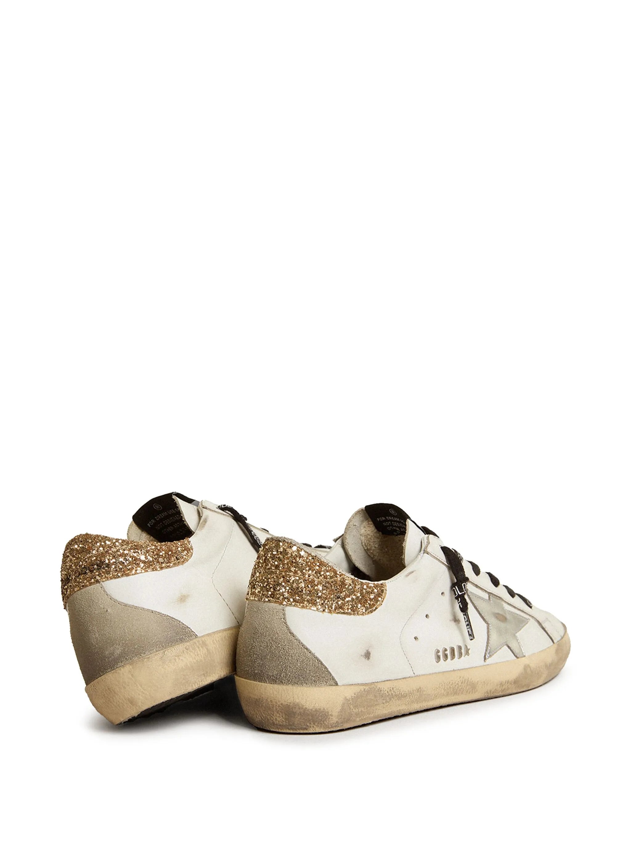white leather Super-Star trainers with glittery heel tab