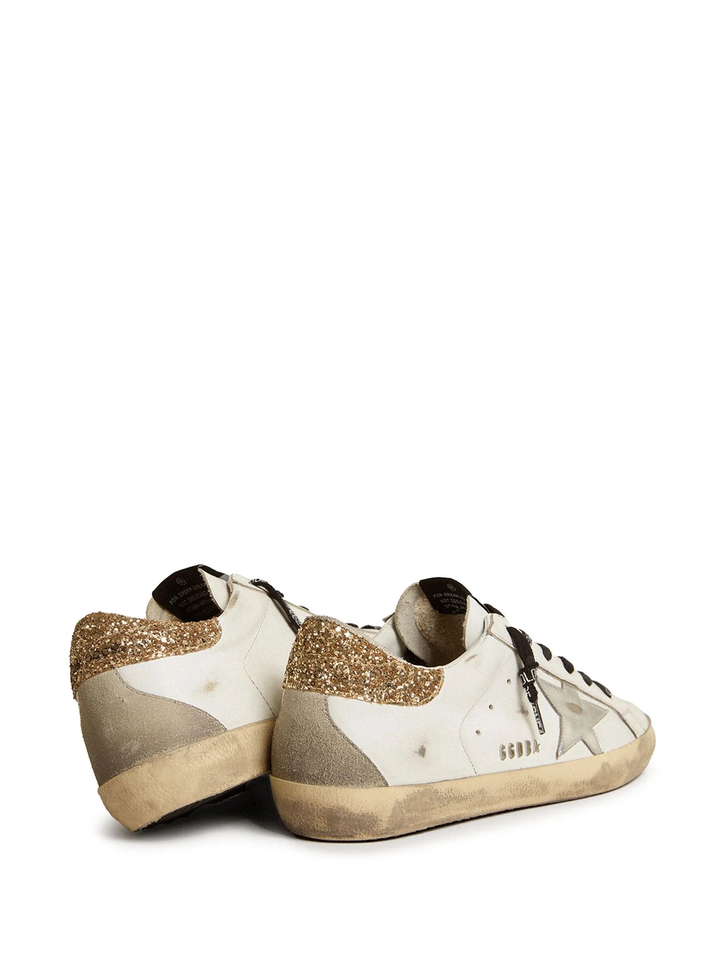 white leather Super-Star trainers with glittery heel tab
