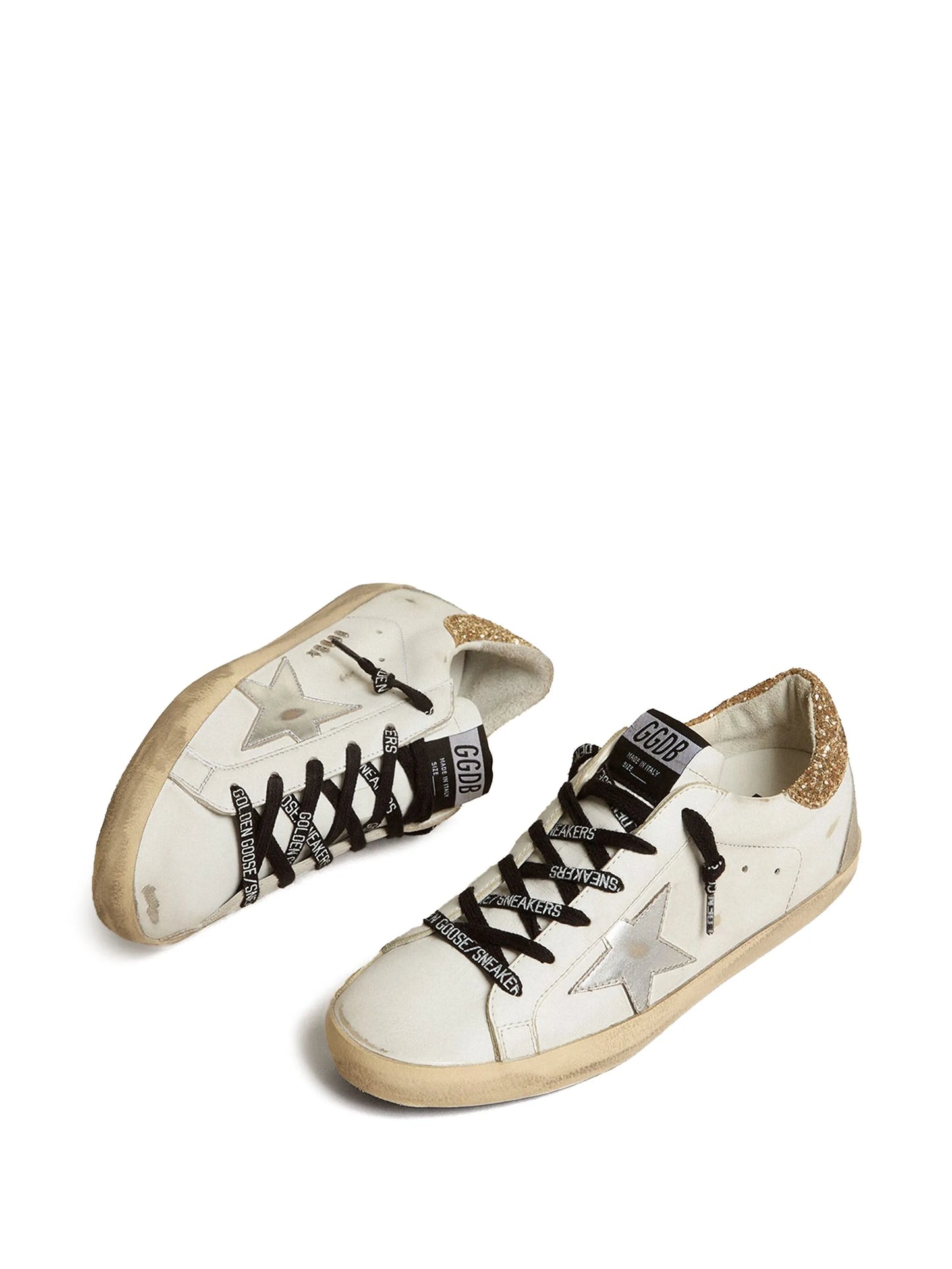 white leather Super-Star trainers with glittery heel tab