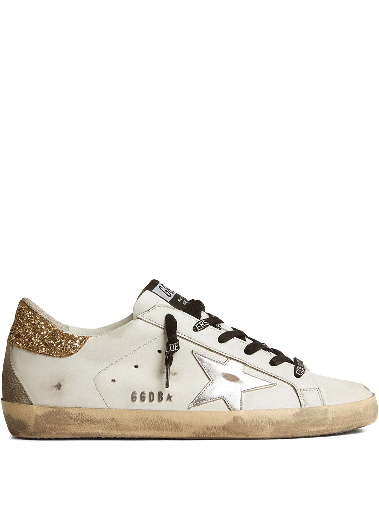white leather Super-Star trainers with glittery heel tab