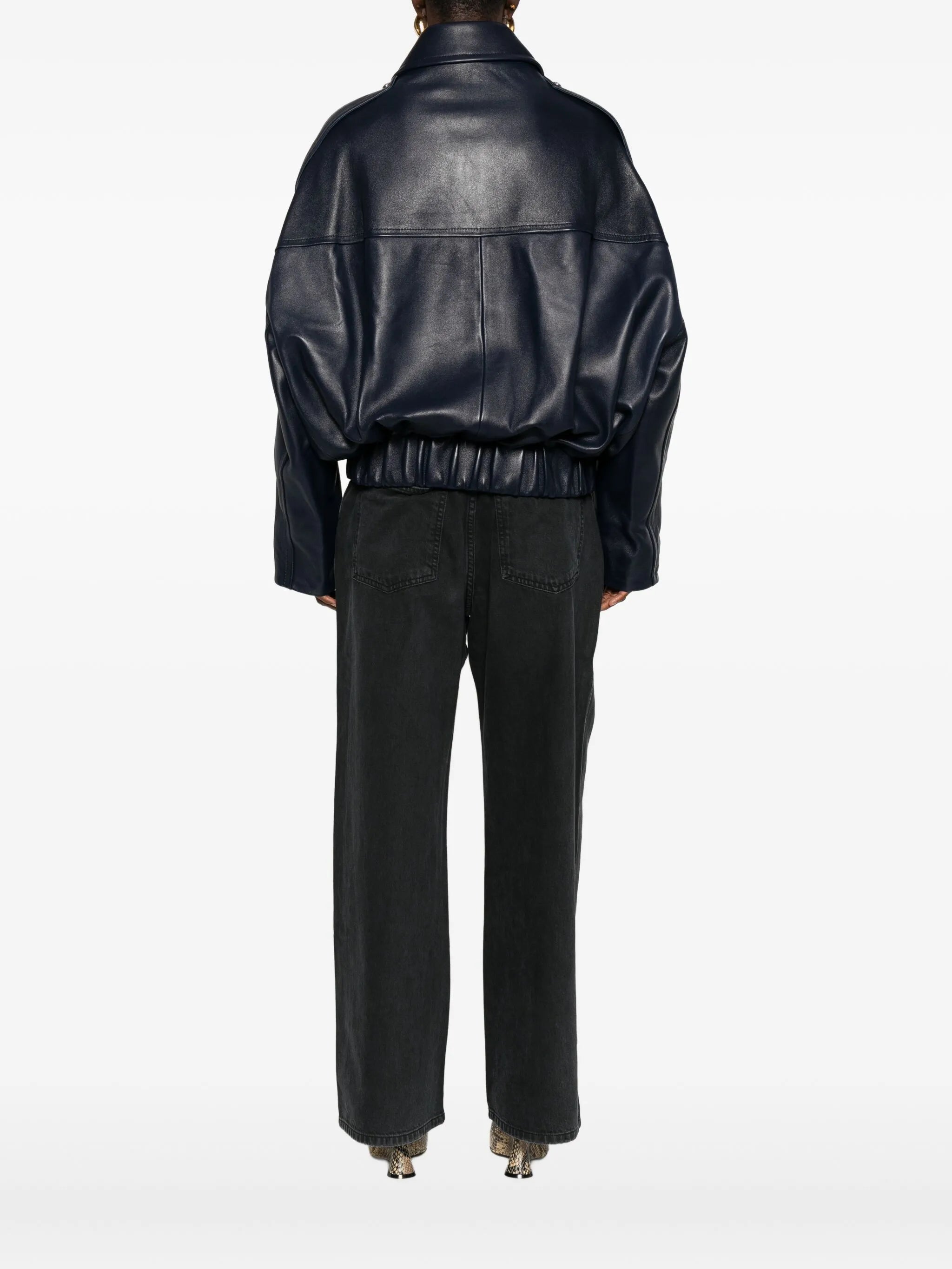 leather zip-up bomber jacket