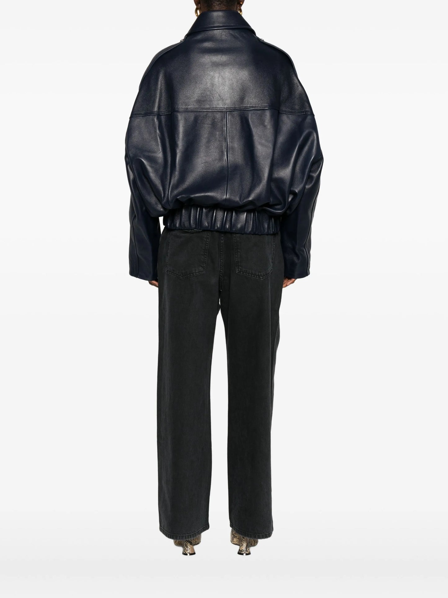 leather zip-up bomber jacket