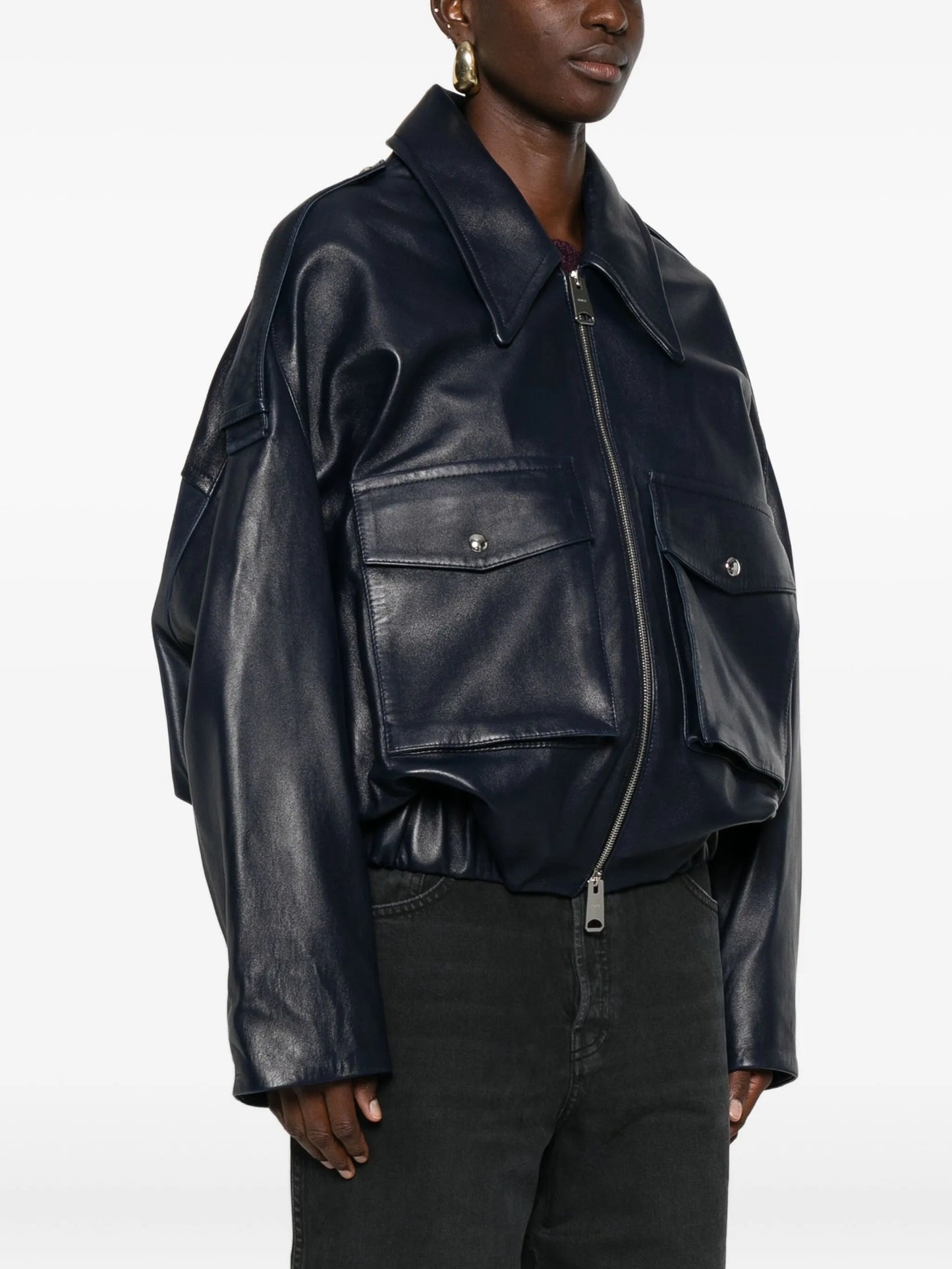 leather zip-up bomber jacket